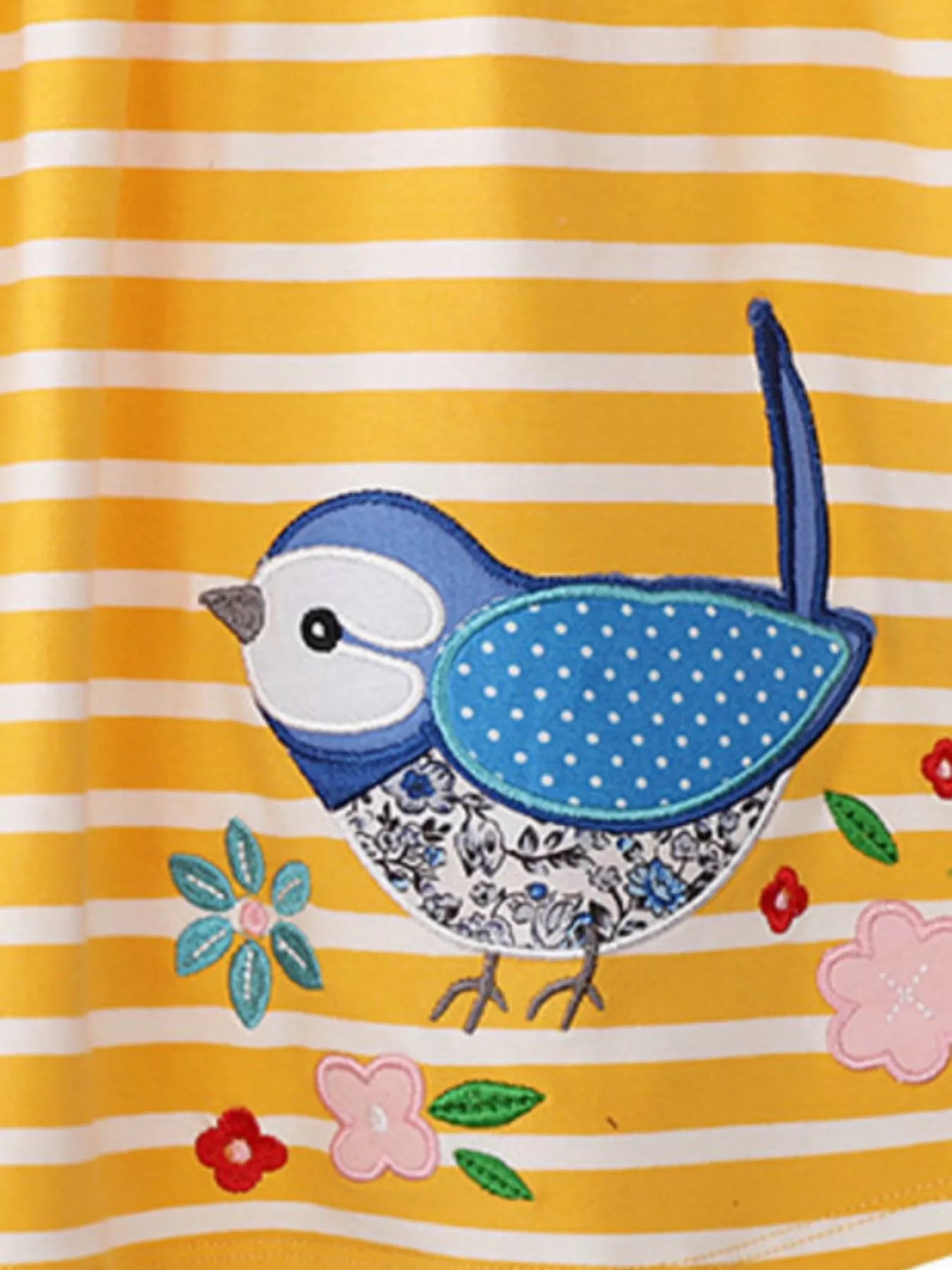 Children's Striped Bird Embroidered Casual Dress