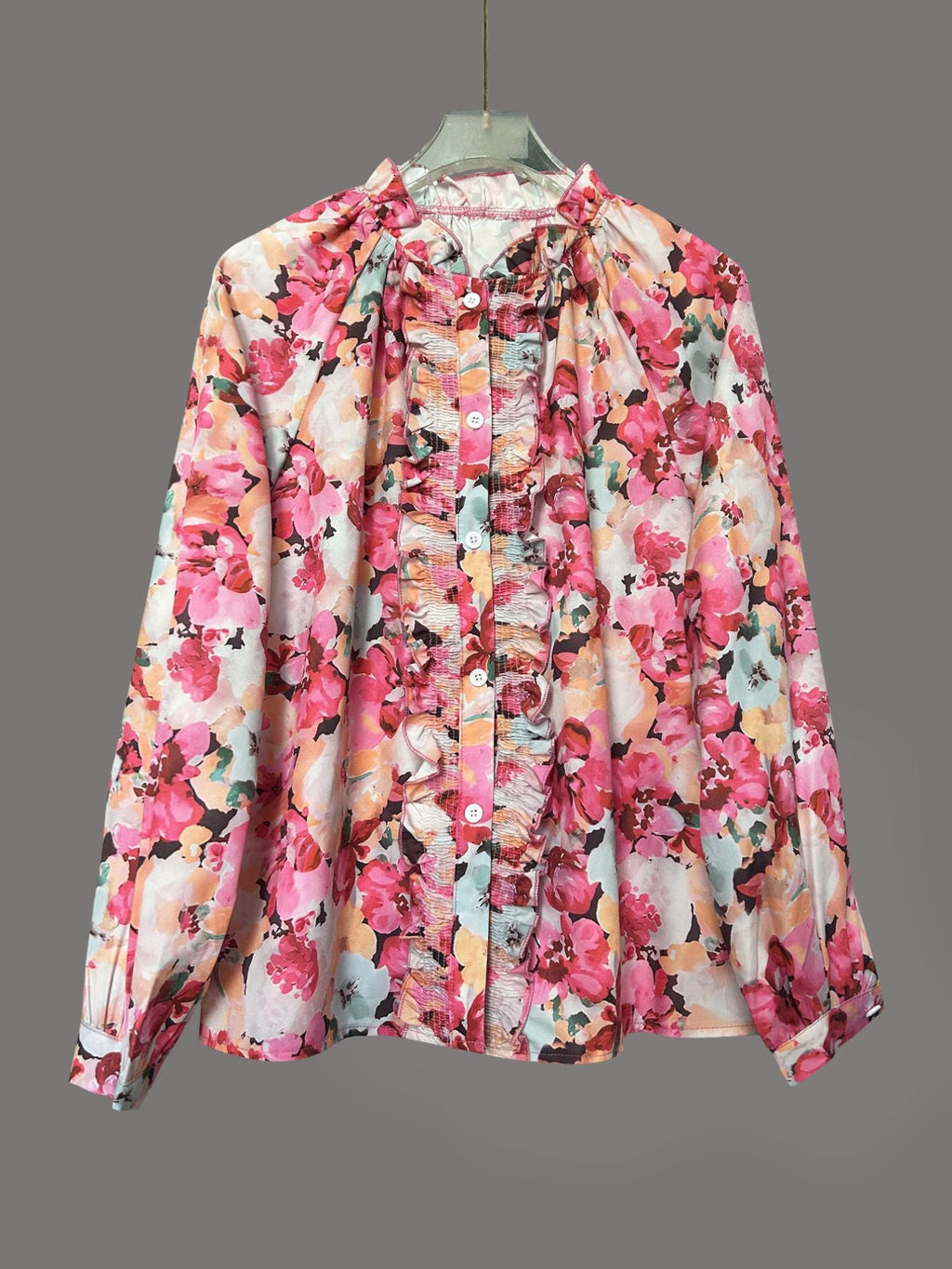 Floral Print Frill Trim Shirt