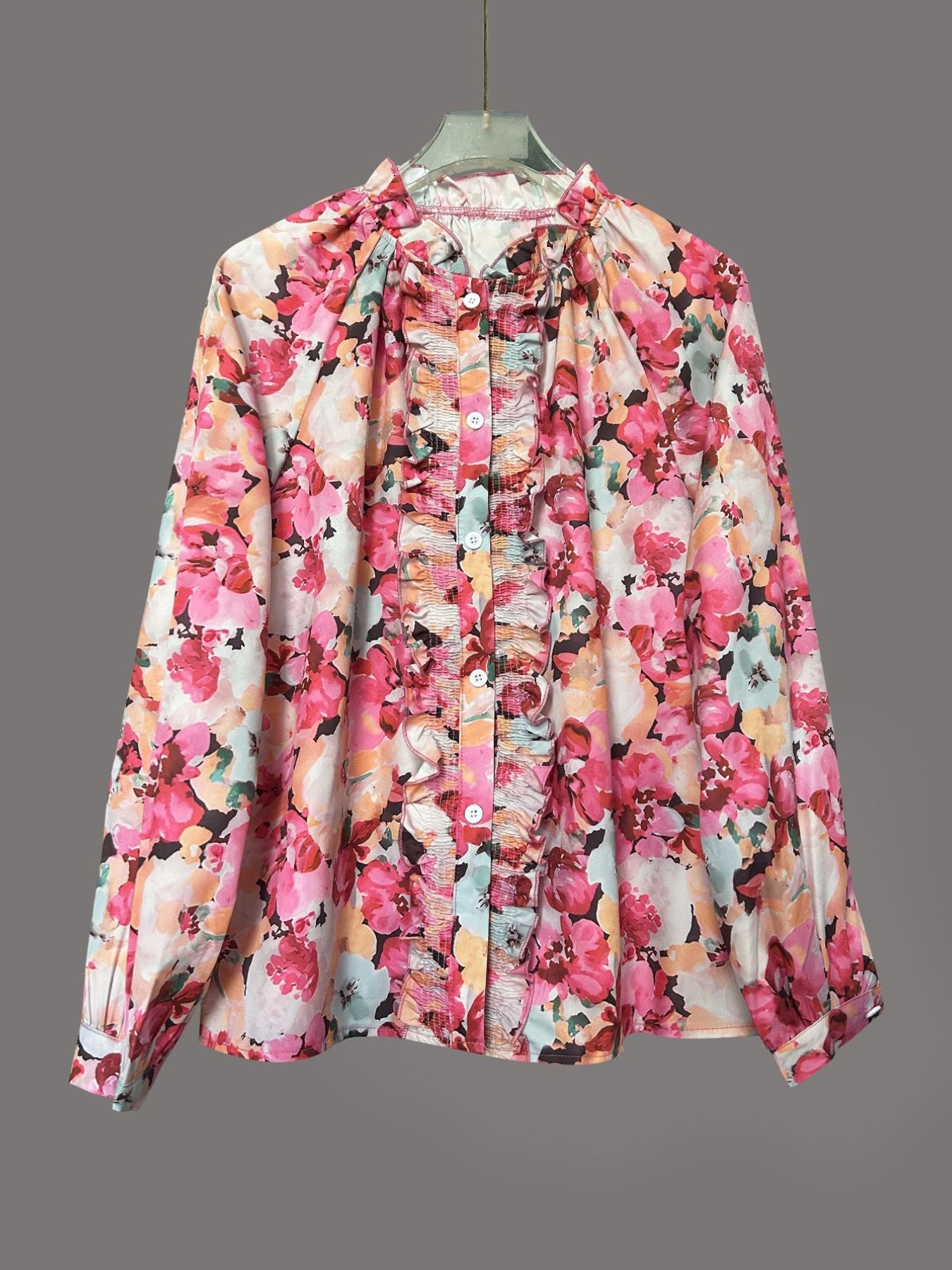 Floral Print Frill Trim Shirt