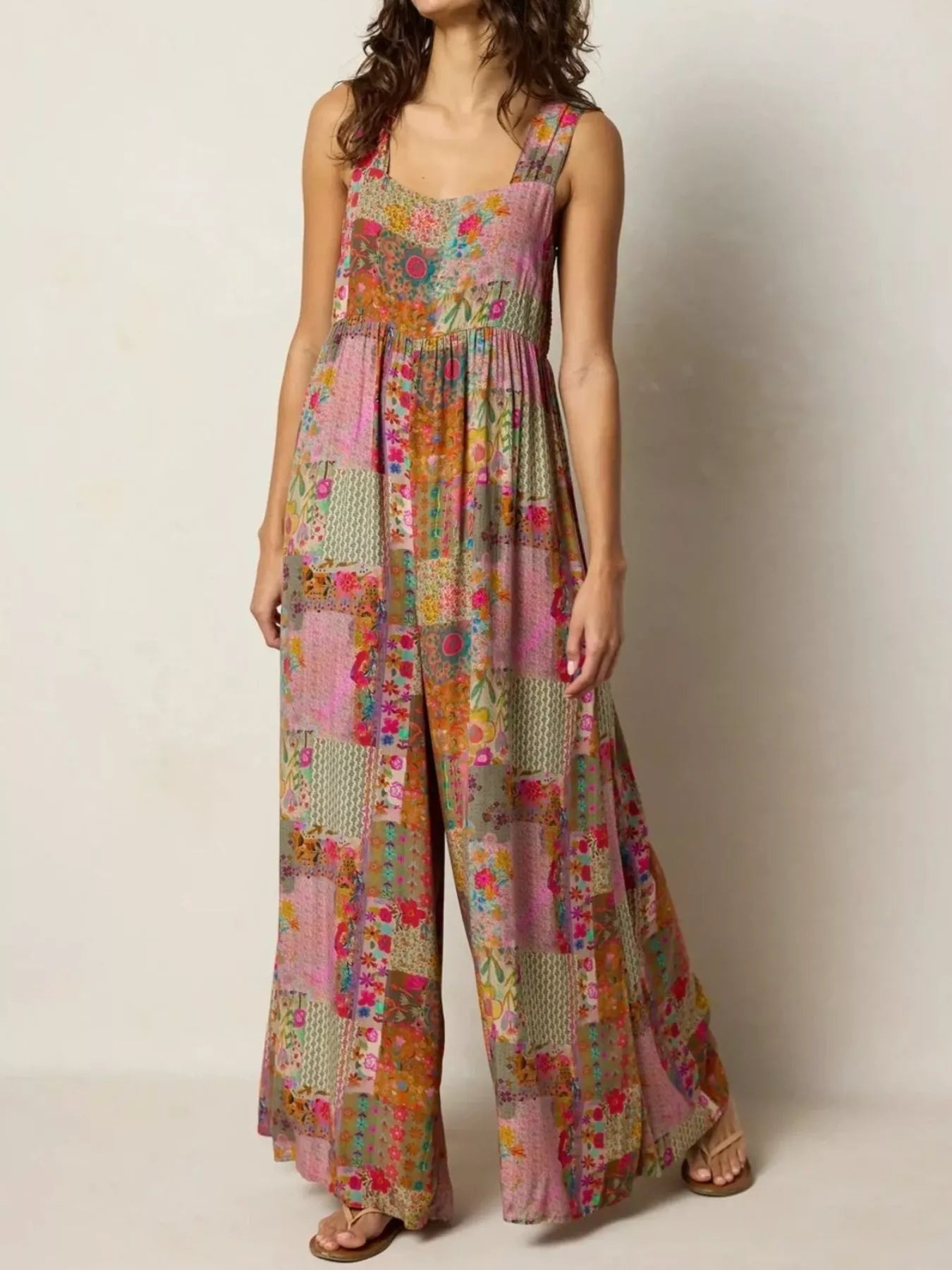 Plus Size Patchwork Wide-Leg Jumpsuit