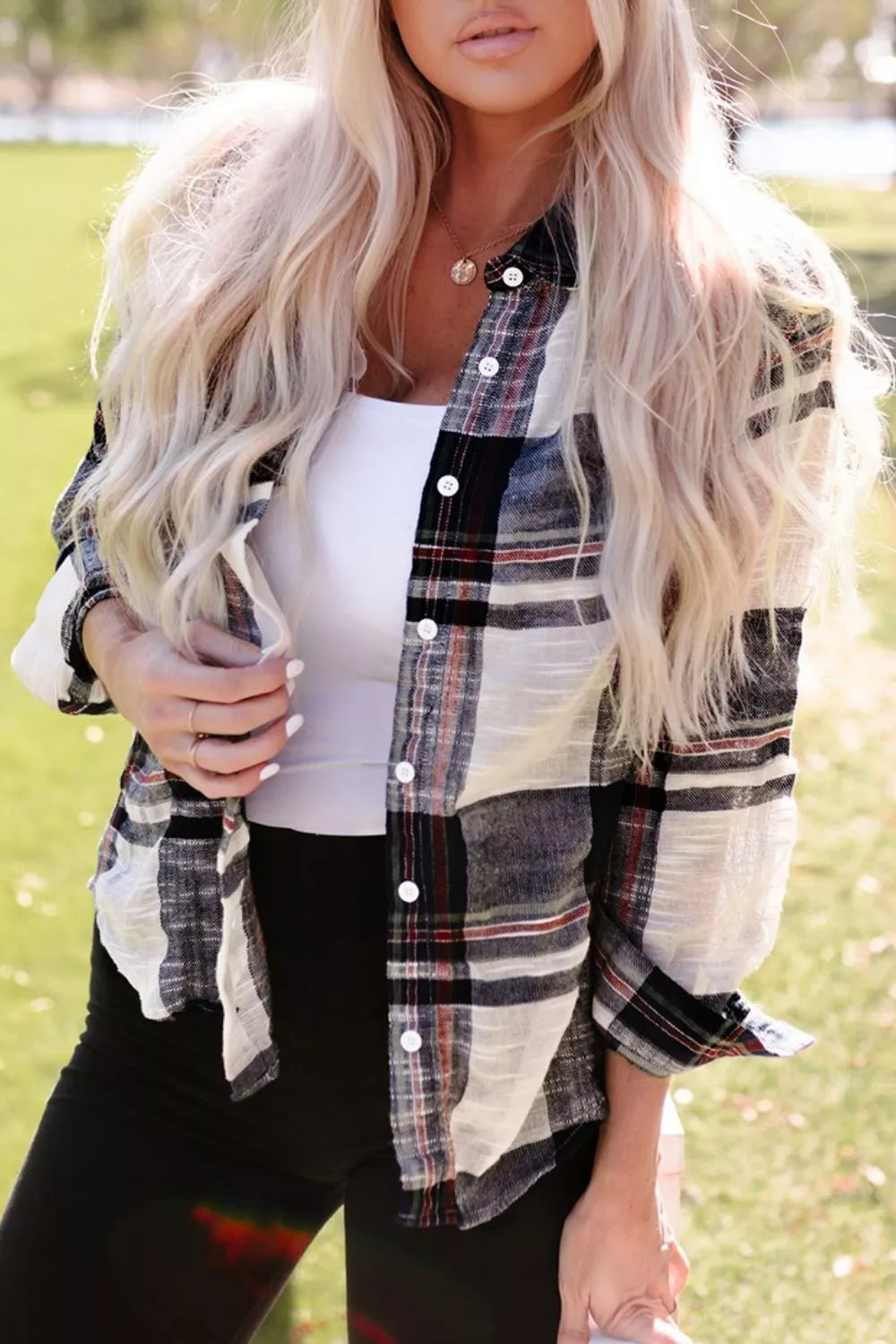 Plaid Button-Down Long Sleeve Shirt