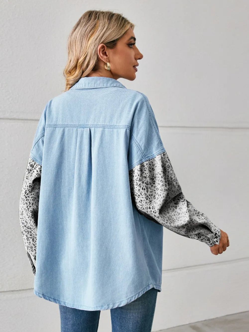 Leopard Button Up Denim Jacket