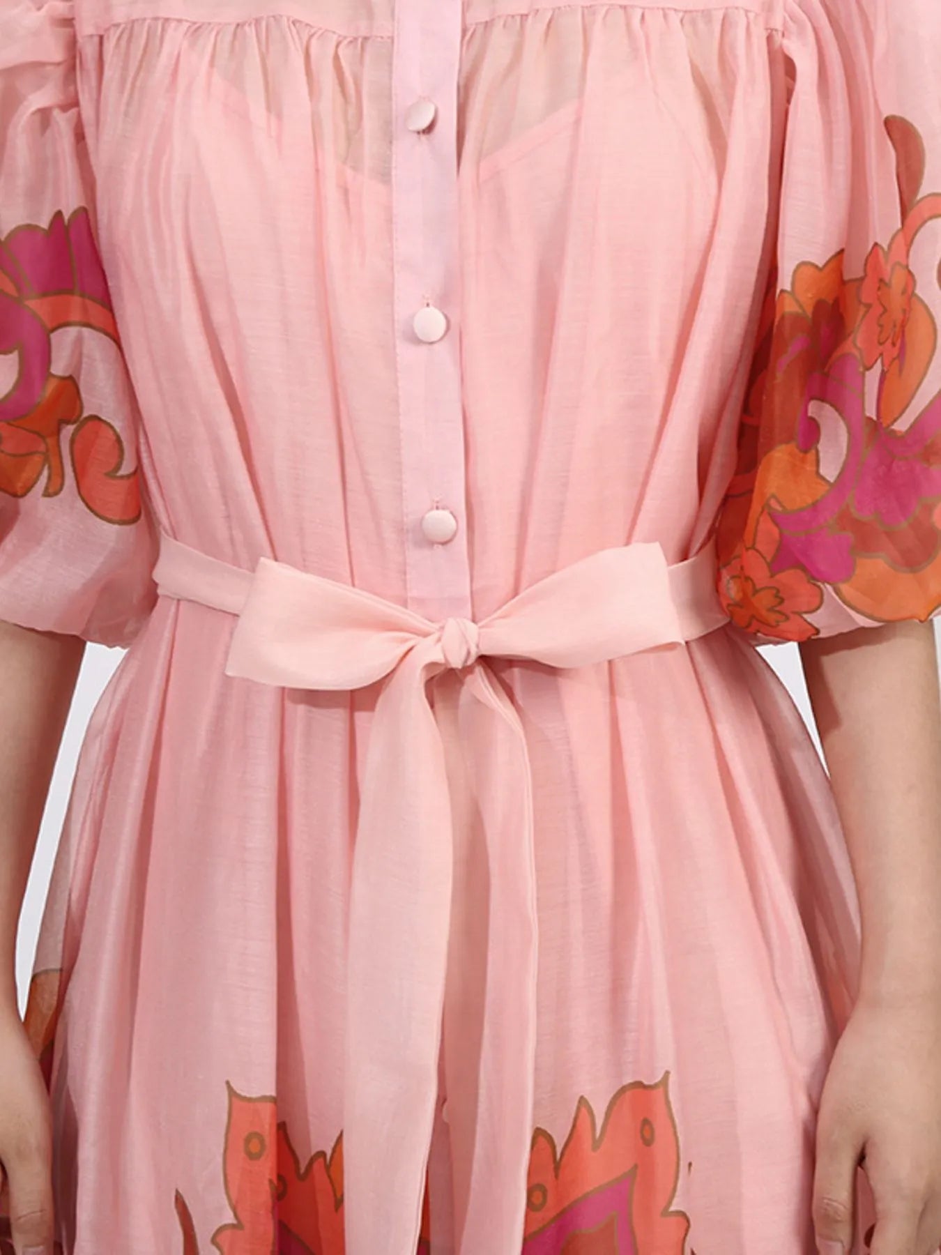Button Front Puff Sleeve Dress