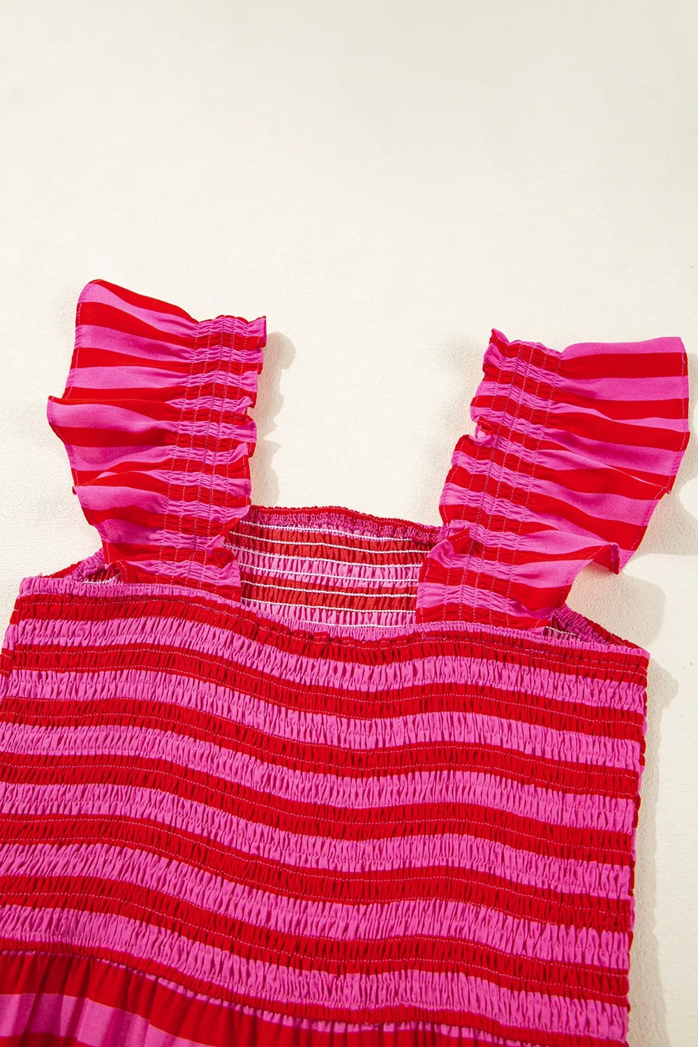 Stripe Flutter Sleeve Smocked Bodice Tiered Maxi Dress