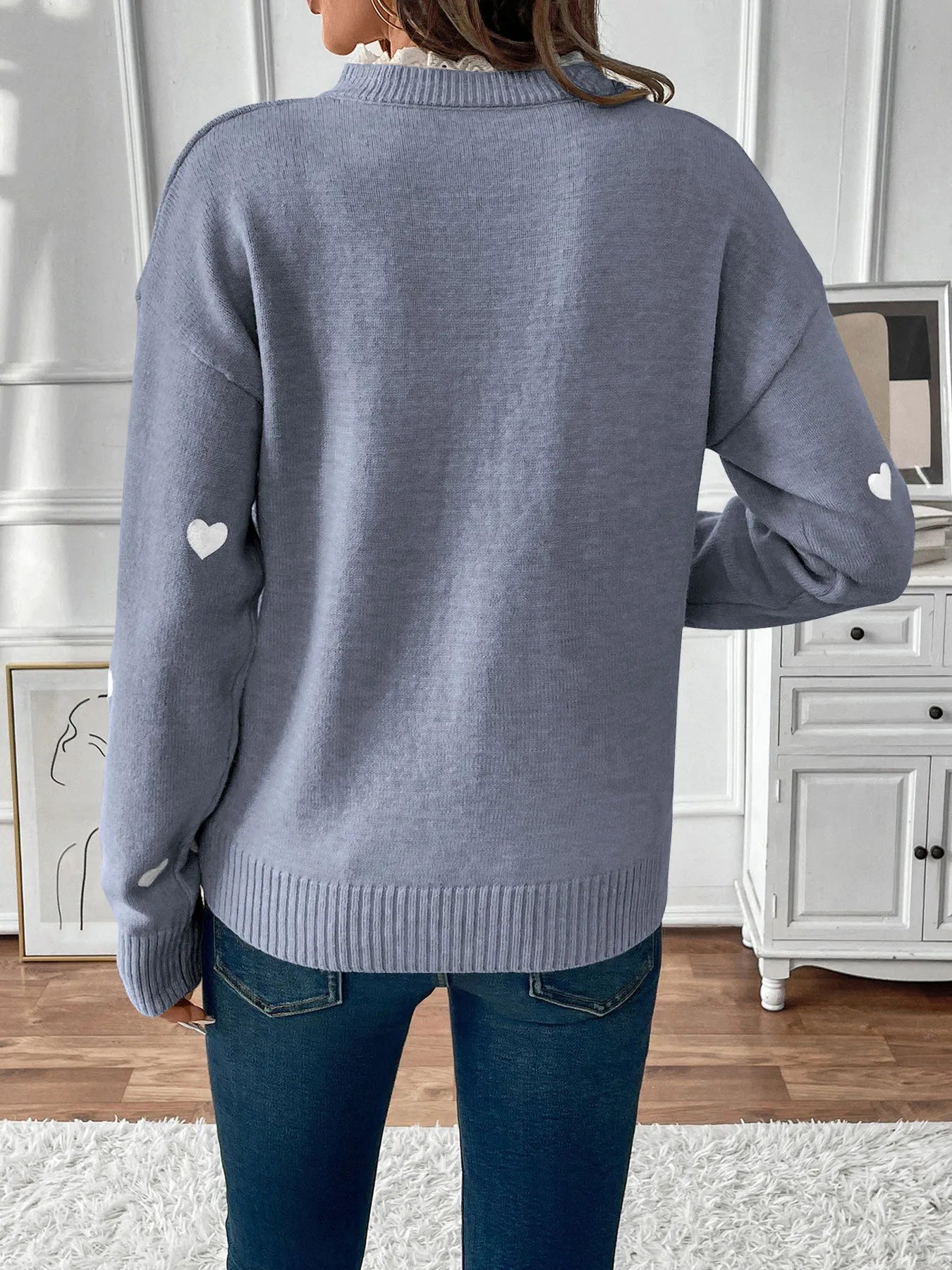 Heart V-Neck Long Sleeve Sweater