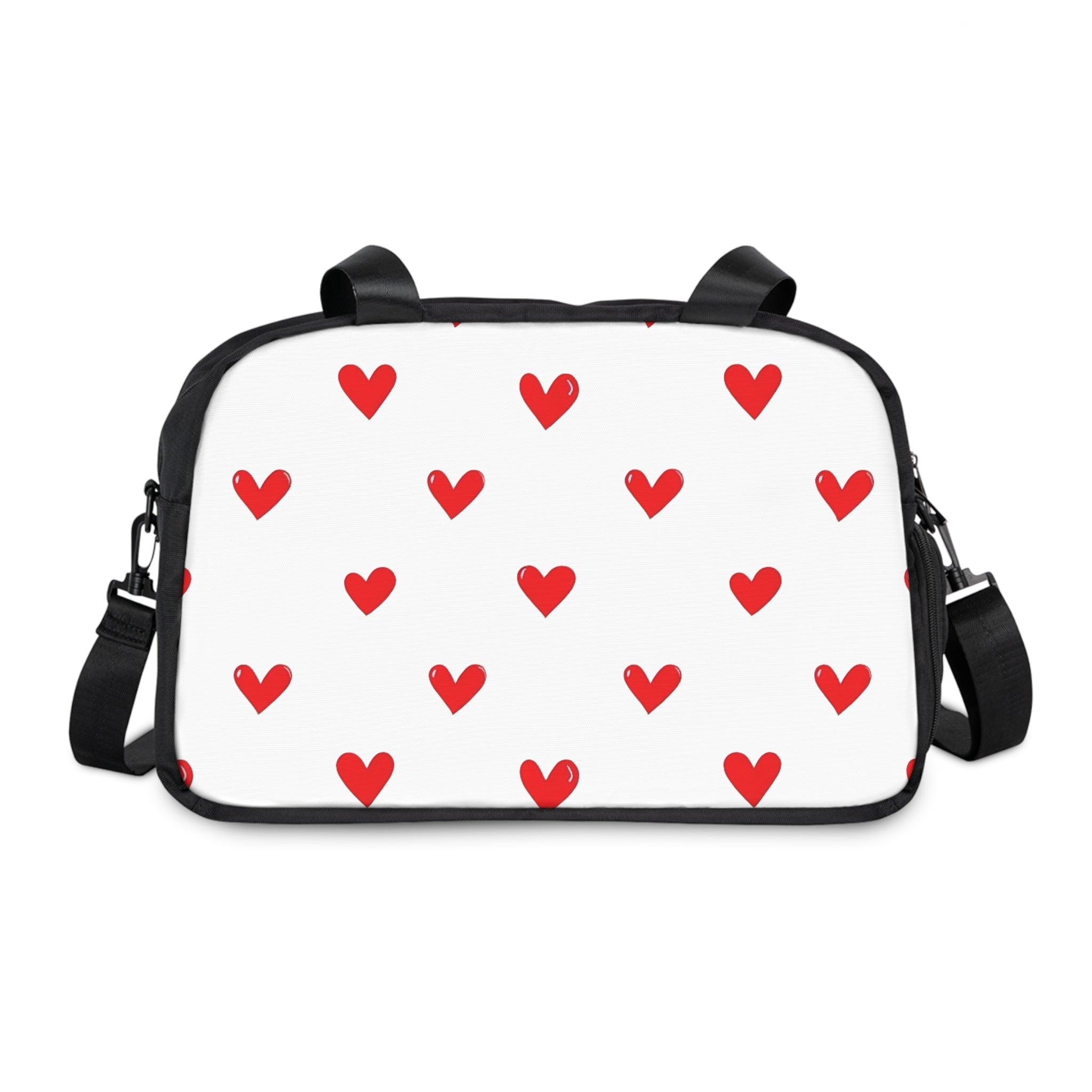 Fall in Love with Fitness Womens White Heart Print Fitness Handbag
