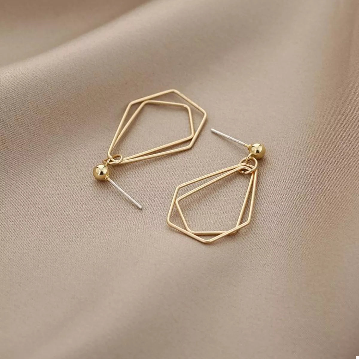 18K Gold-Plated Alloy Geometric Wire Drop Earrings