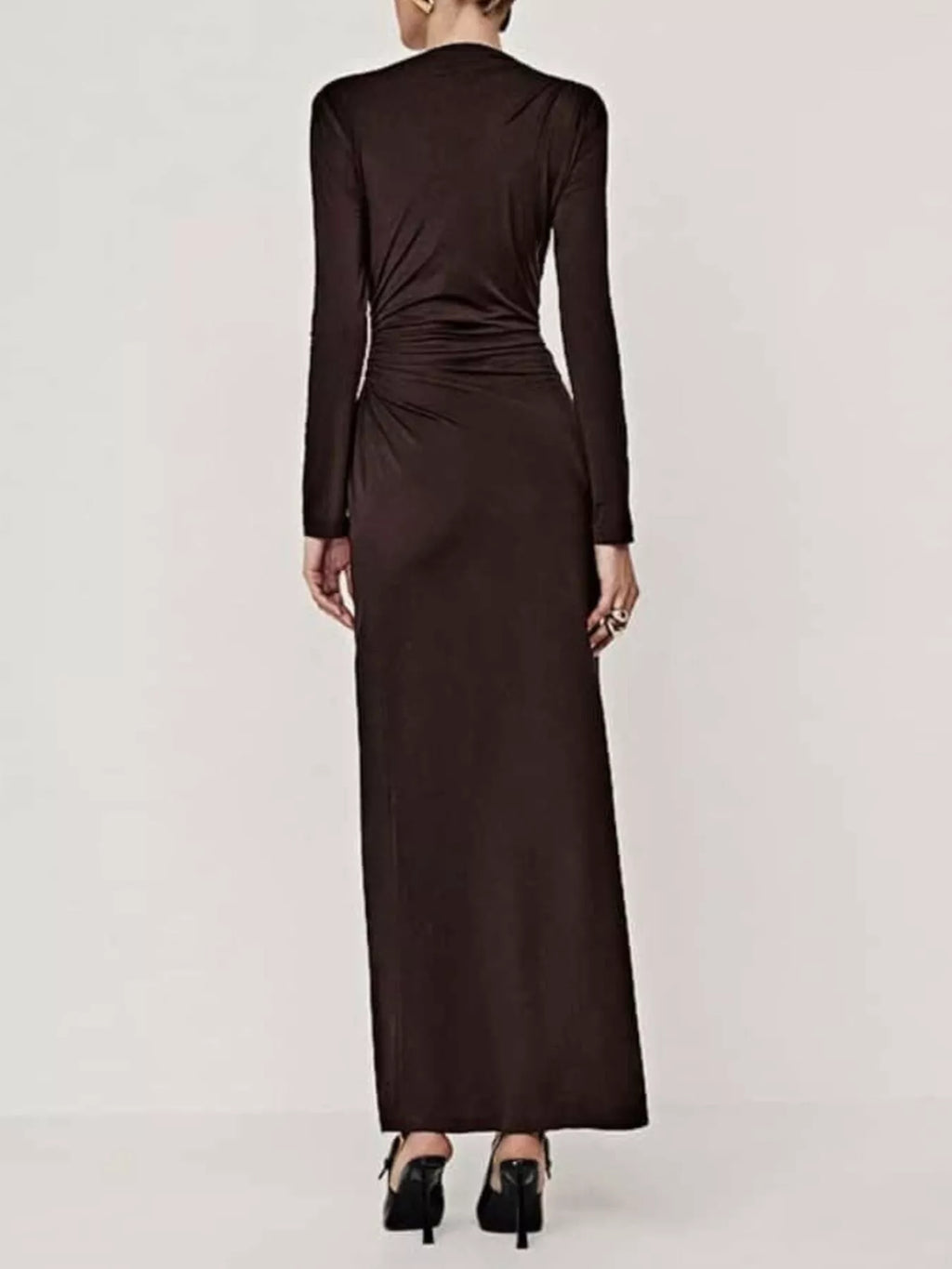 Ruched Long Sleeve Bodycon Maxi Dress