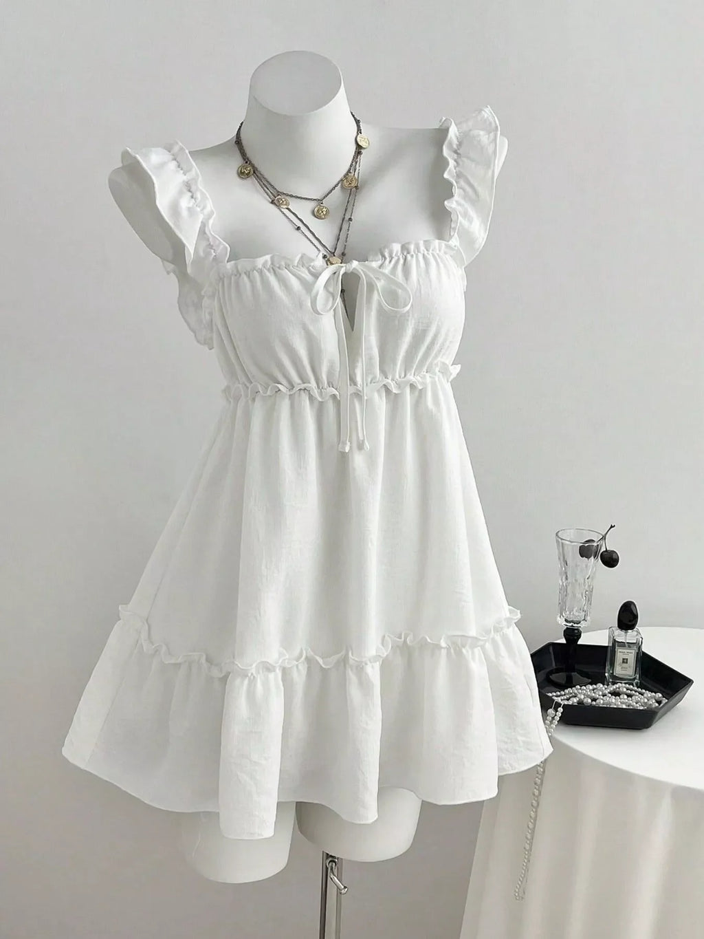 Frill Tie Front Mini Dress