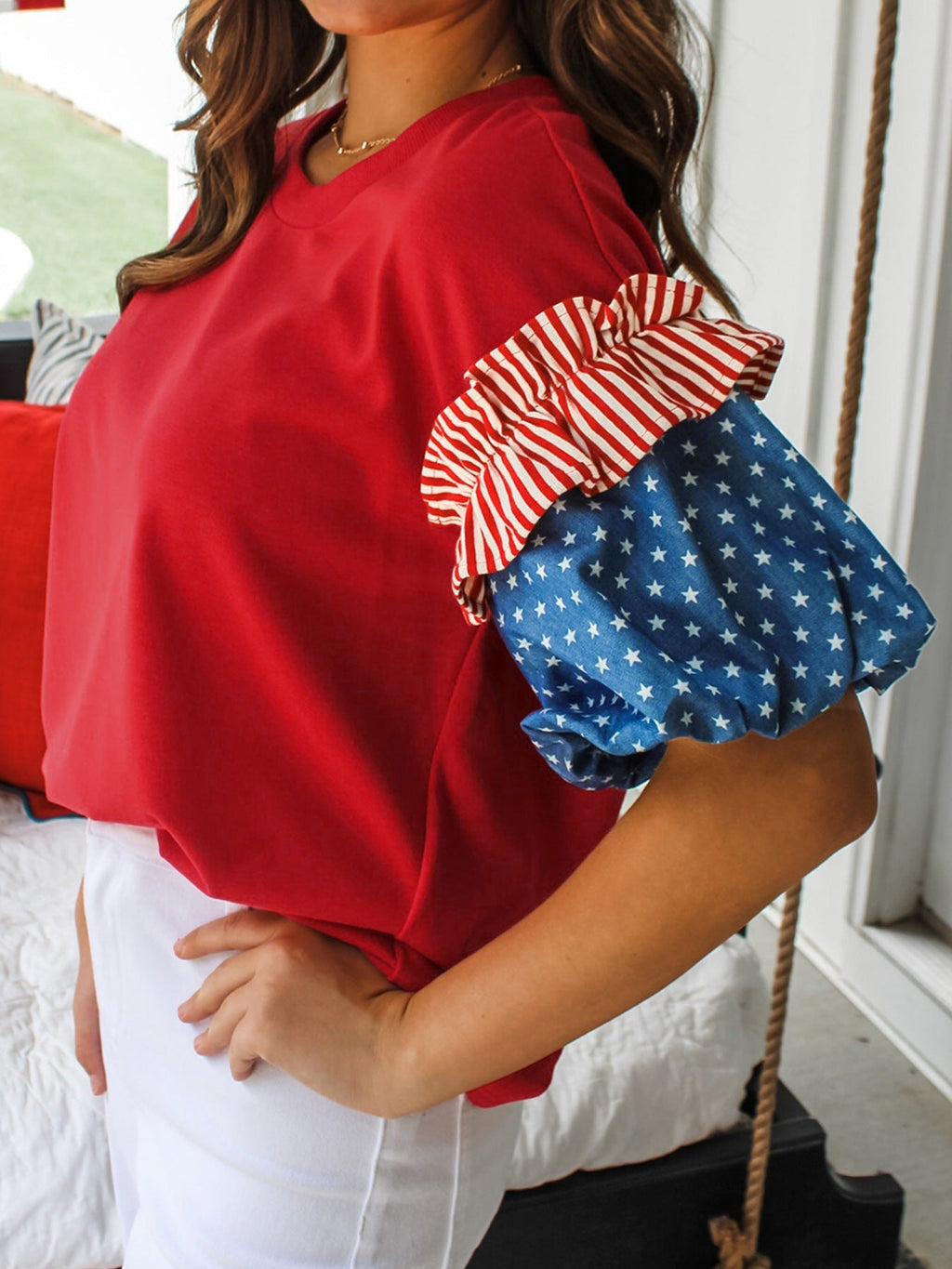 Patriotic Short Sleeve Round Neck Top