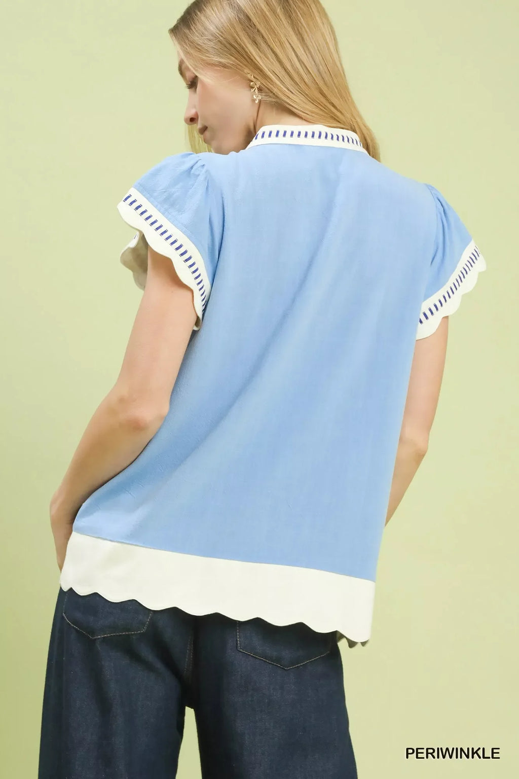 Umgee Contrast Scallop Trim Top