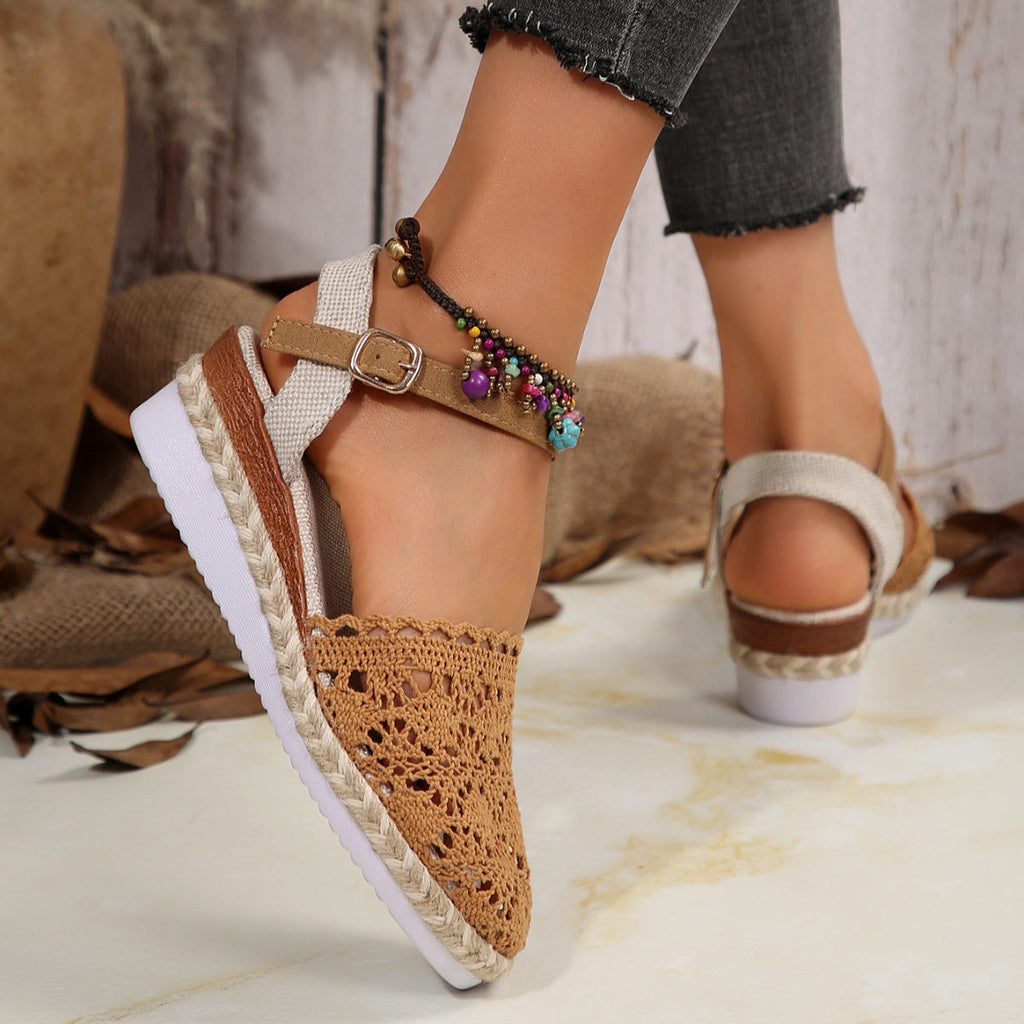 Floral Ankle Strap Espadrille Sandals