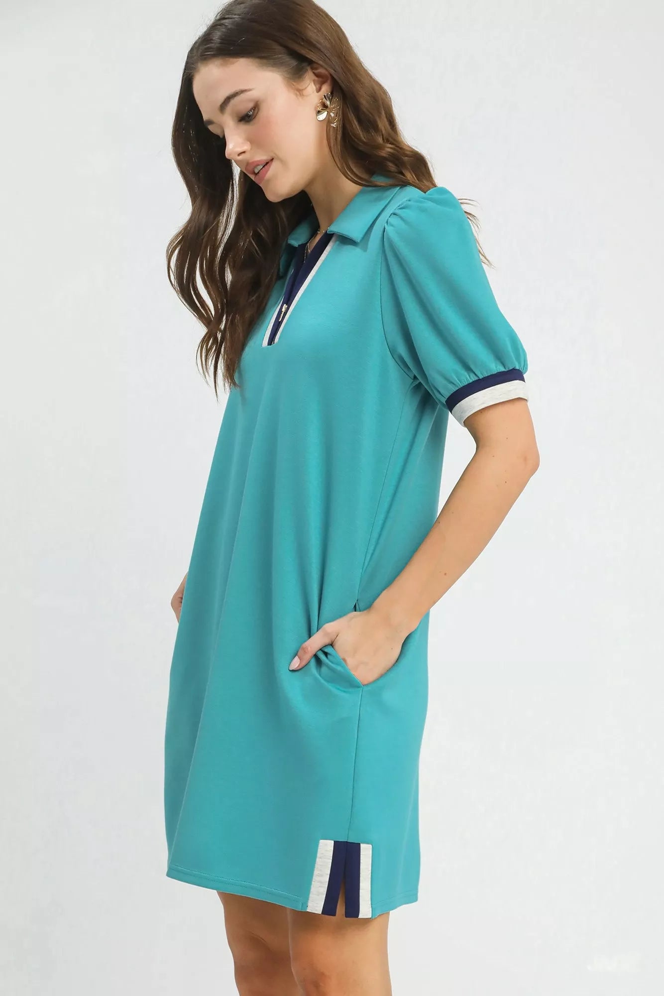 Umgee Color Block Zip Front Shift Dress