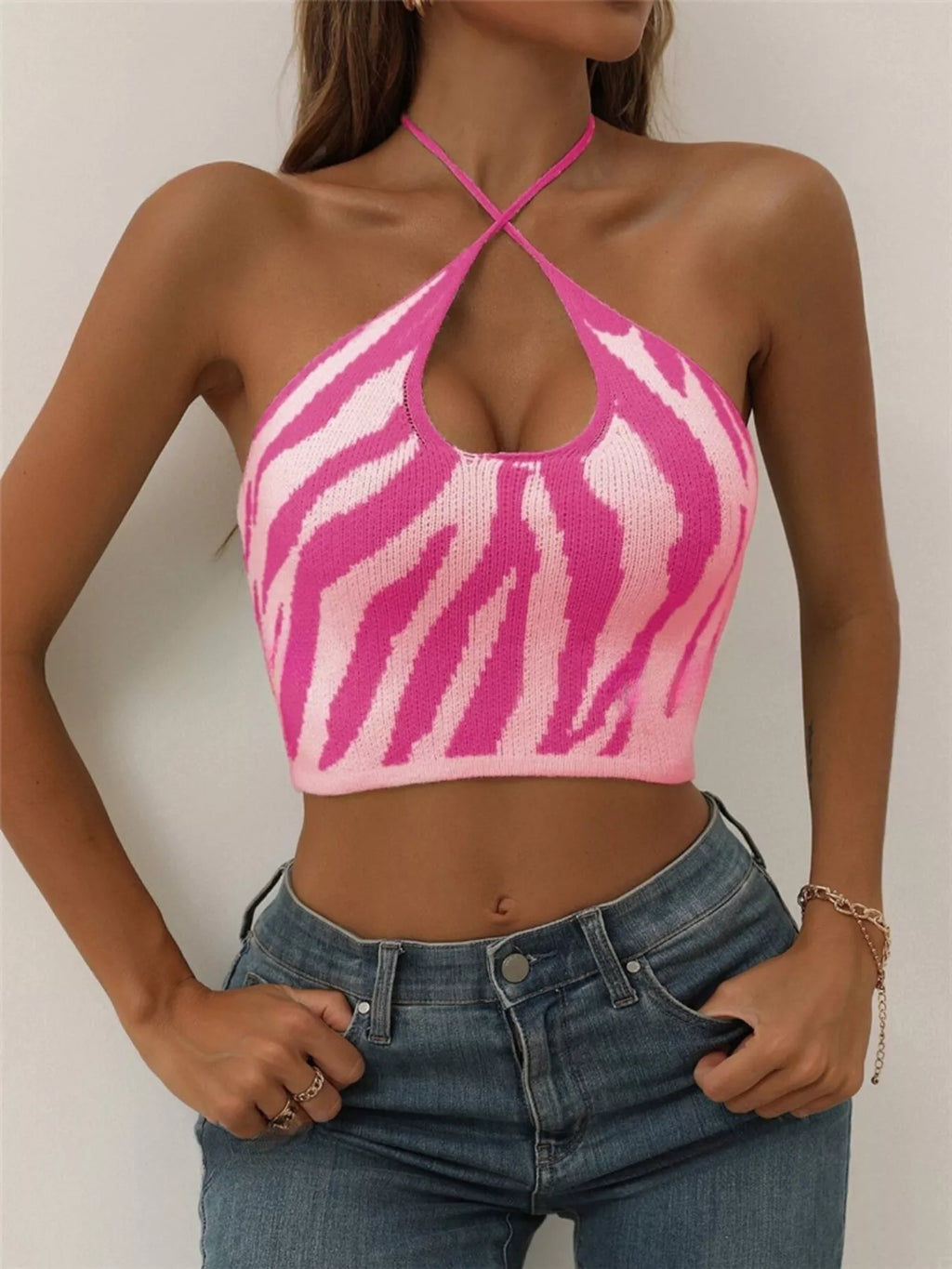 Contrast Halter Neck Knit Cami