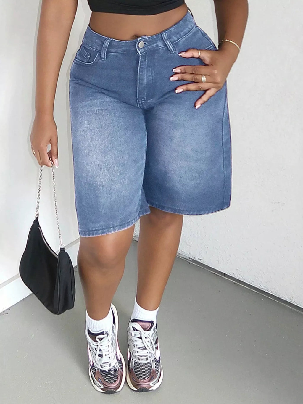 High Waisted Wide Leg Denim Shorts