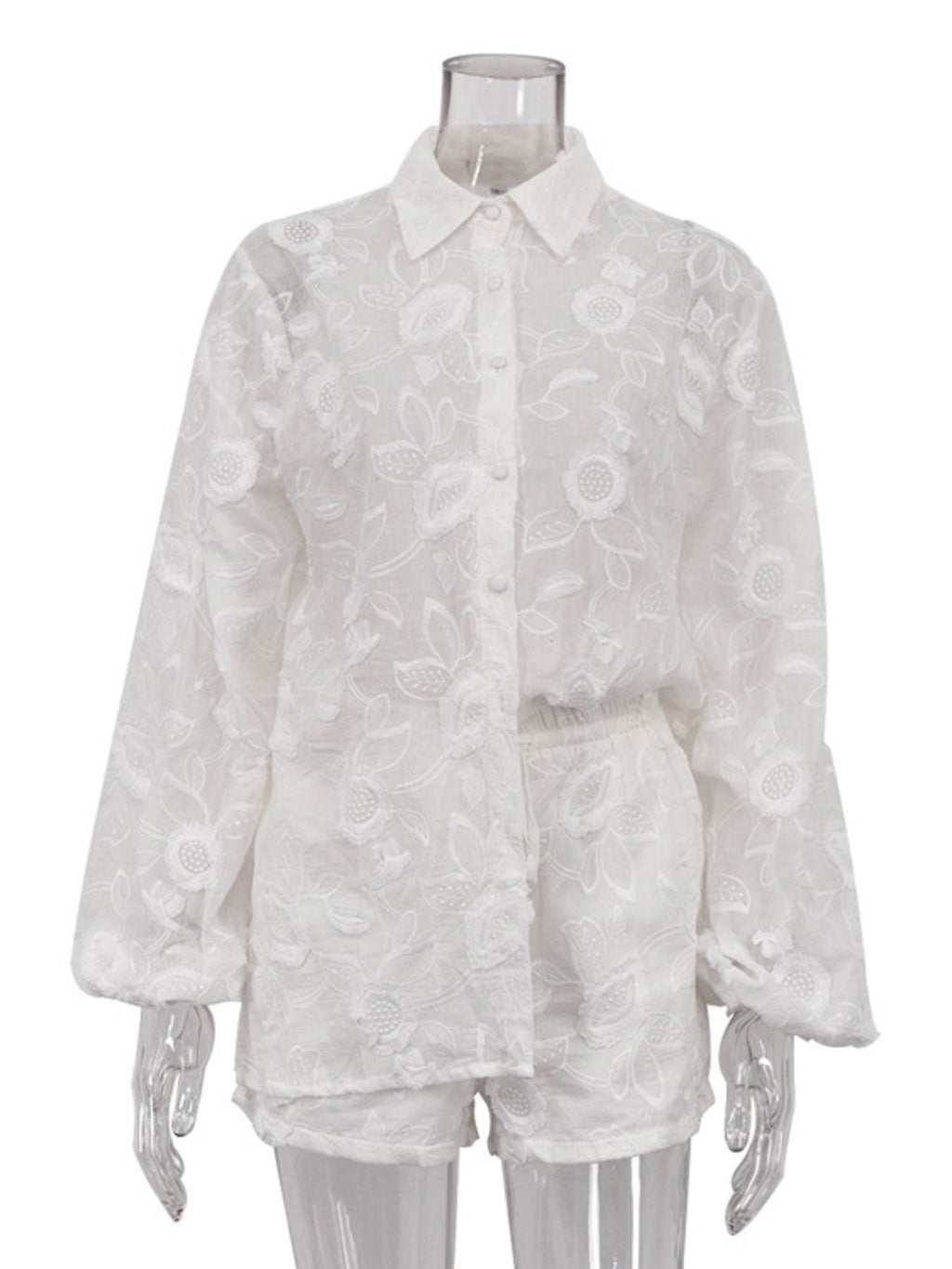 Floral Embroidered Shirt and Shorts Set