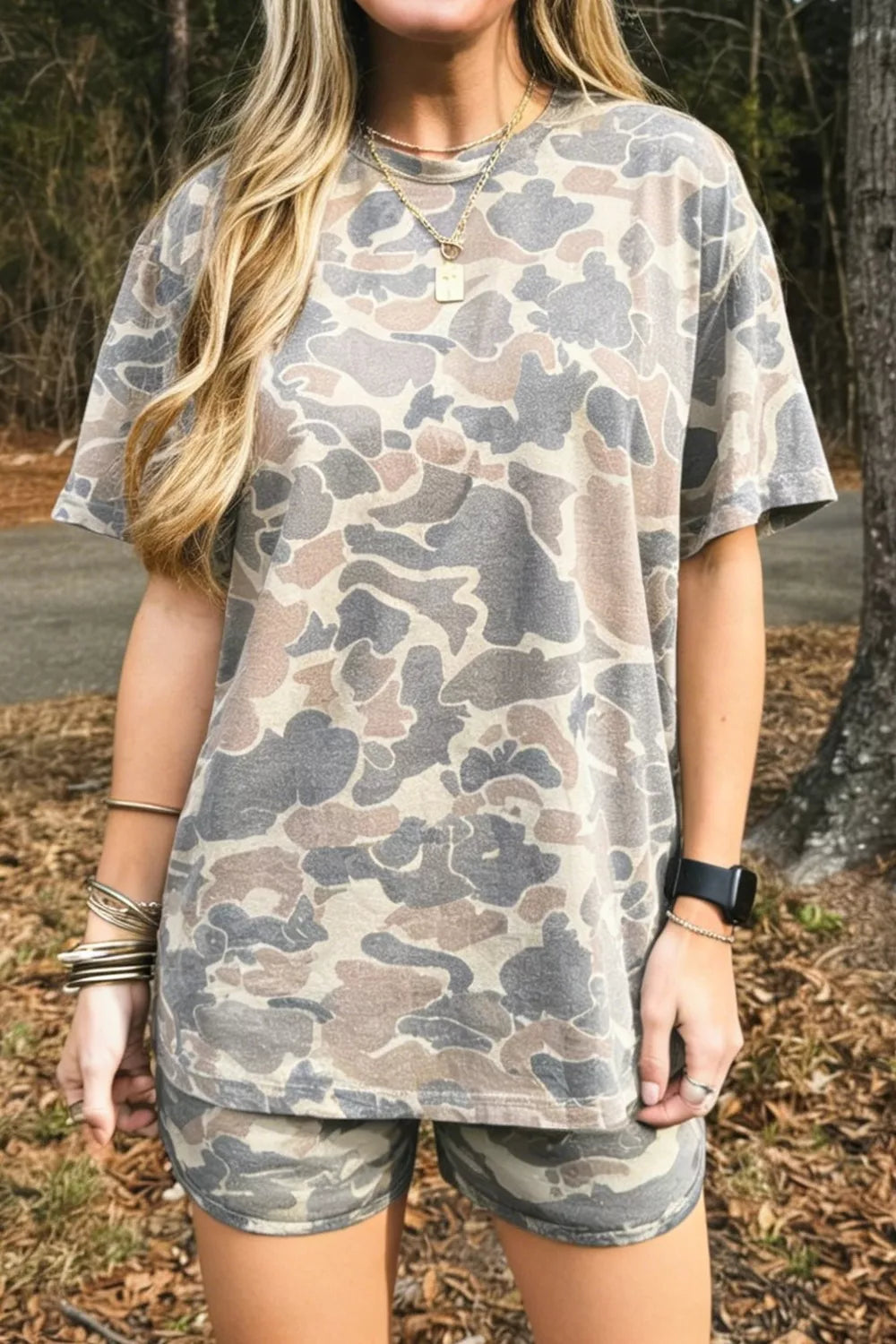 Casual Camo Print T-Shirt & Shorts Set