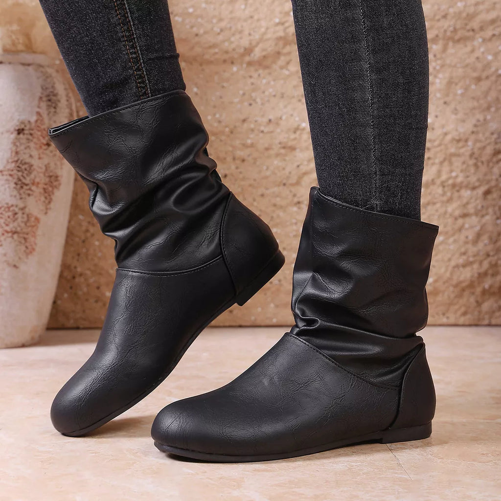 Flat Ankle Boots with Wrinkled Design