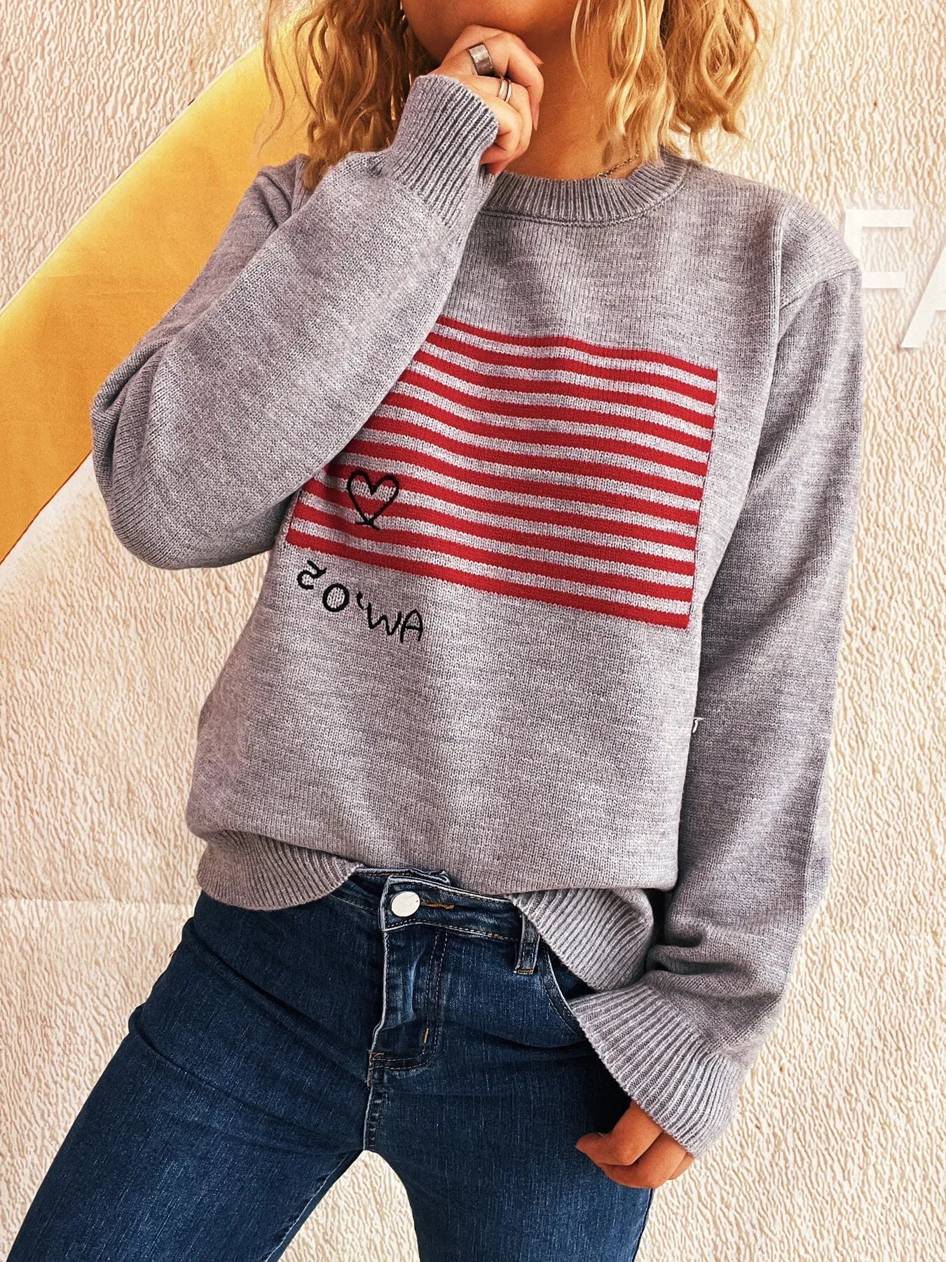 Striped Round Neck Long Sleeve Sweater