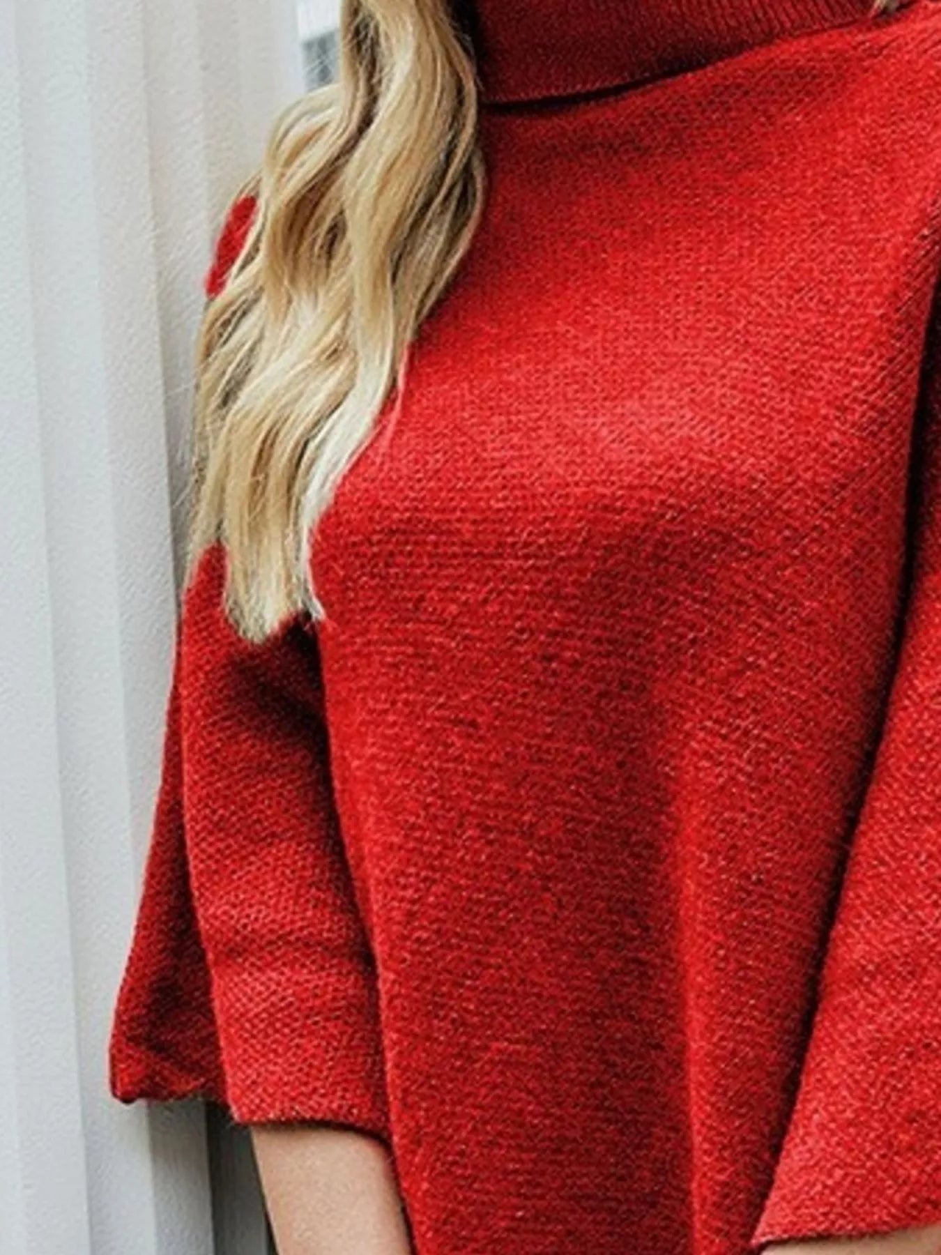 Button-Decor Turtleneck Poncho Pullover