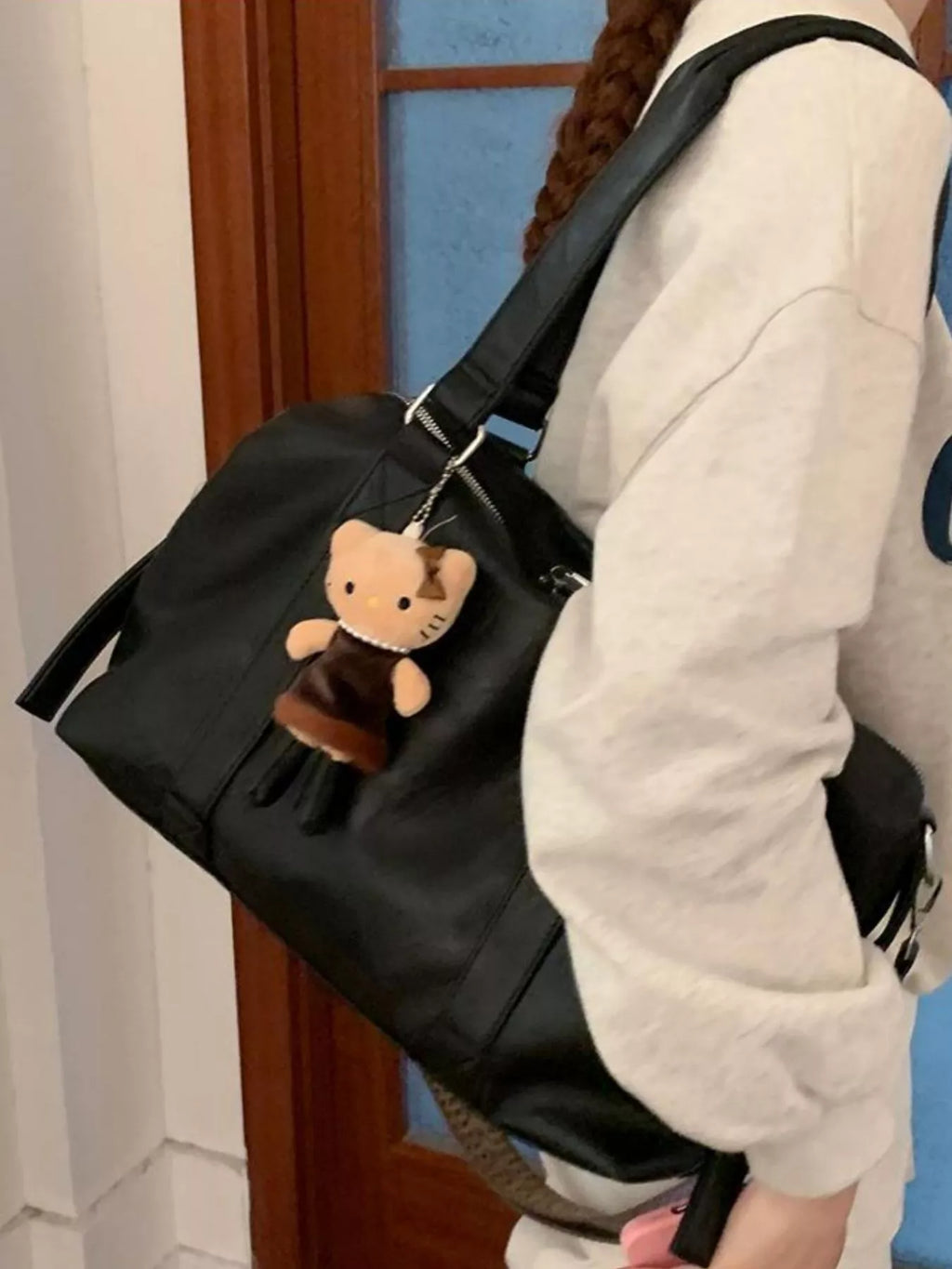 Leather Shoulder Bag with Charm