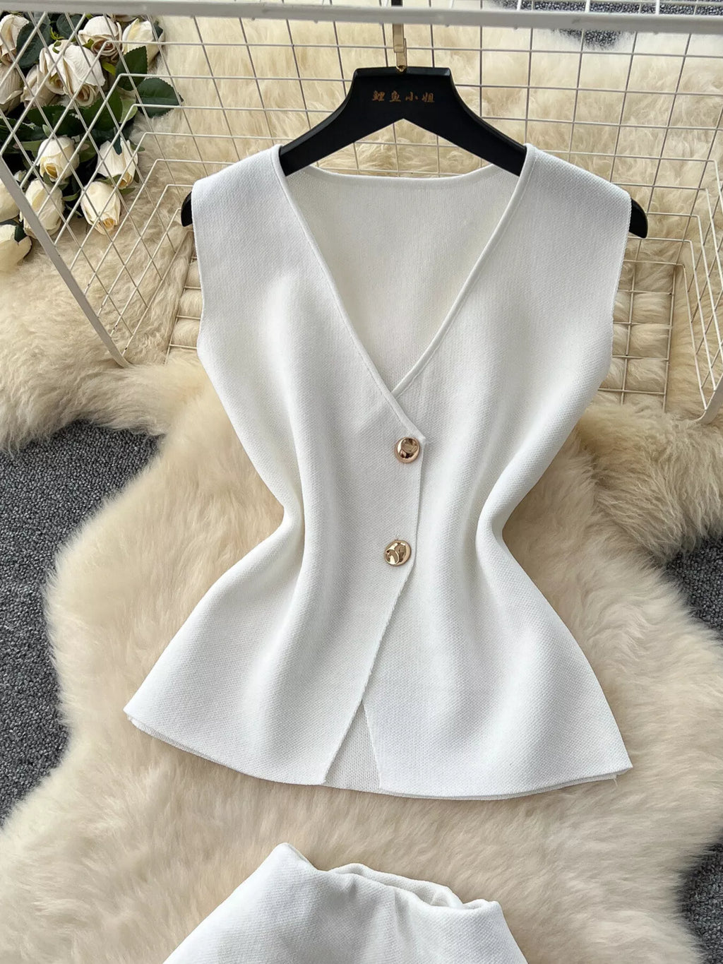 Button Up Sleeveless Top and Skirt Set