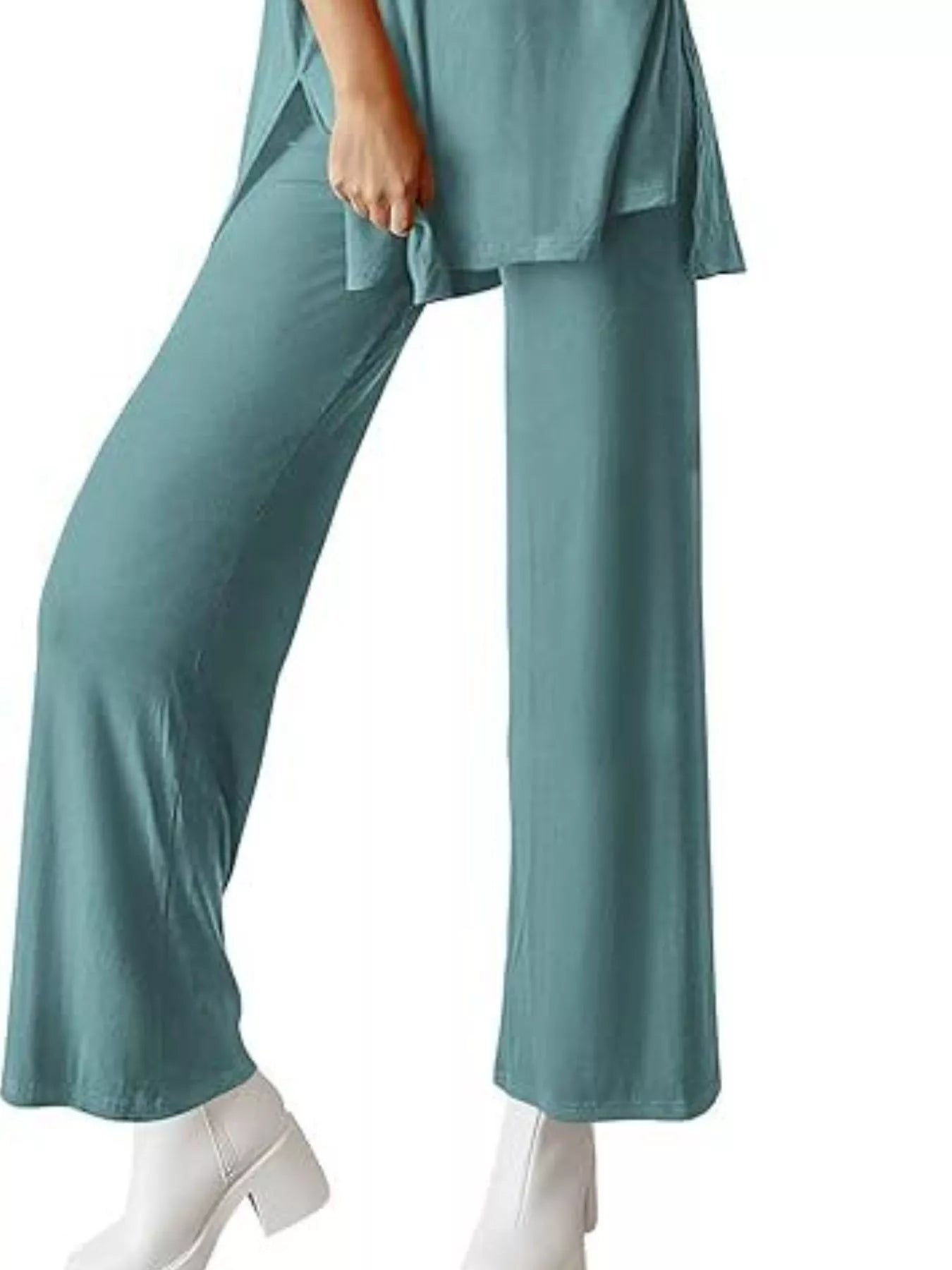 Relaxed Fit Round Neck Top and Pants Two-Piece Set