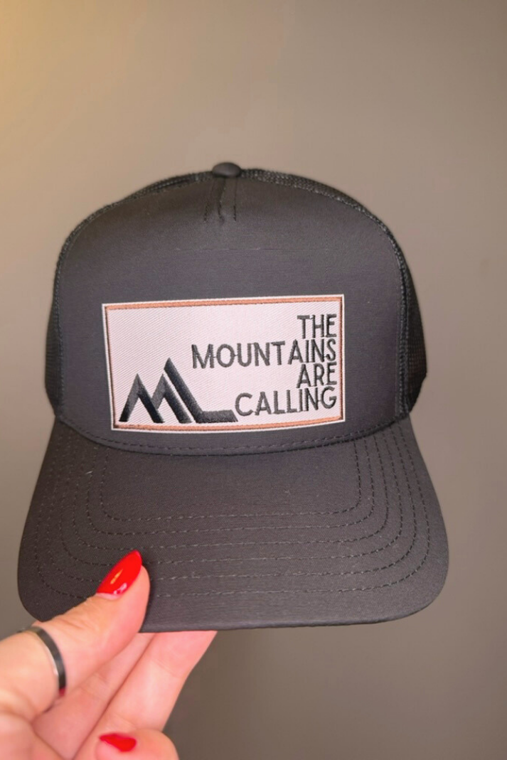 The Mountains Are Calling - Embroidered Patch on Structured Trucker Hat