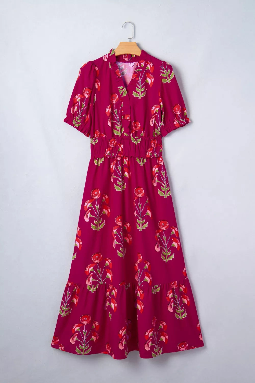 Floral Print Short Sleeve Midi Dress