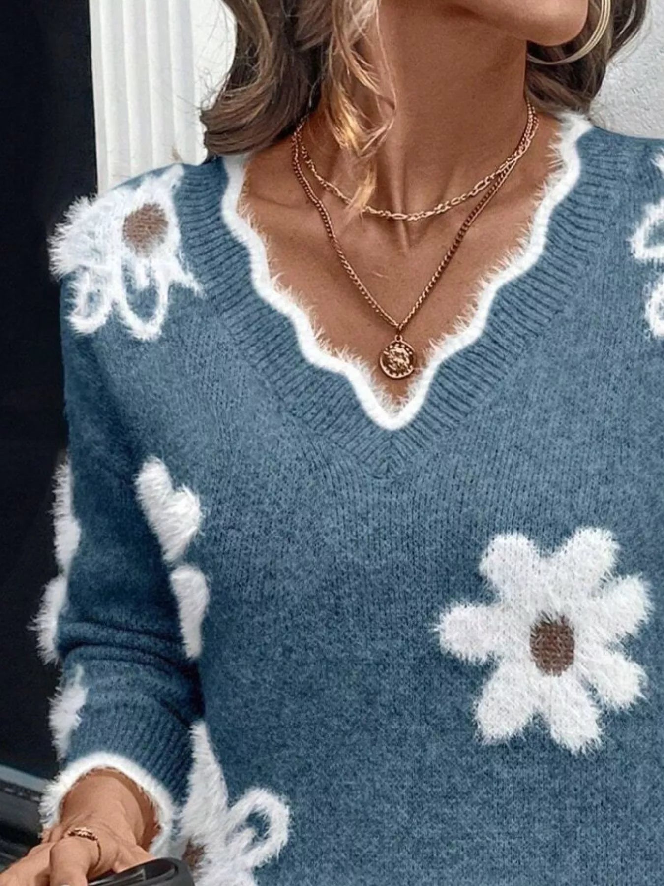 Floral V-Neck Long Sleeve Sweater