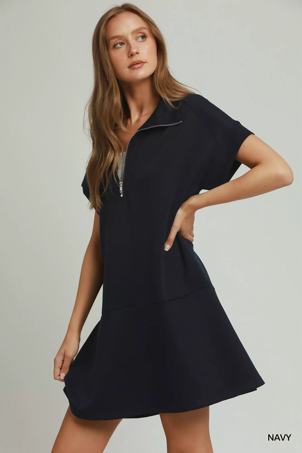 Umgee Collared Quarter Zip Dress with Size Pocket