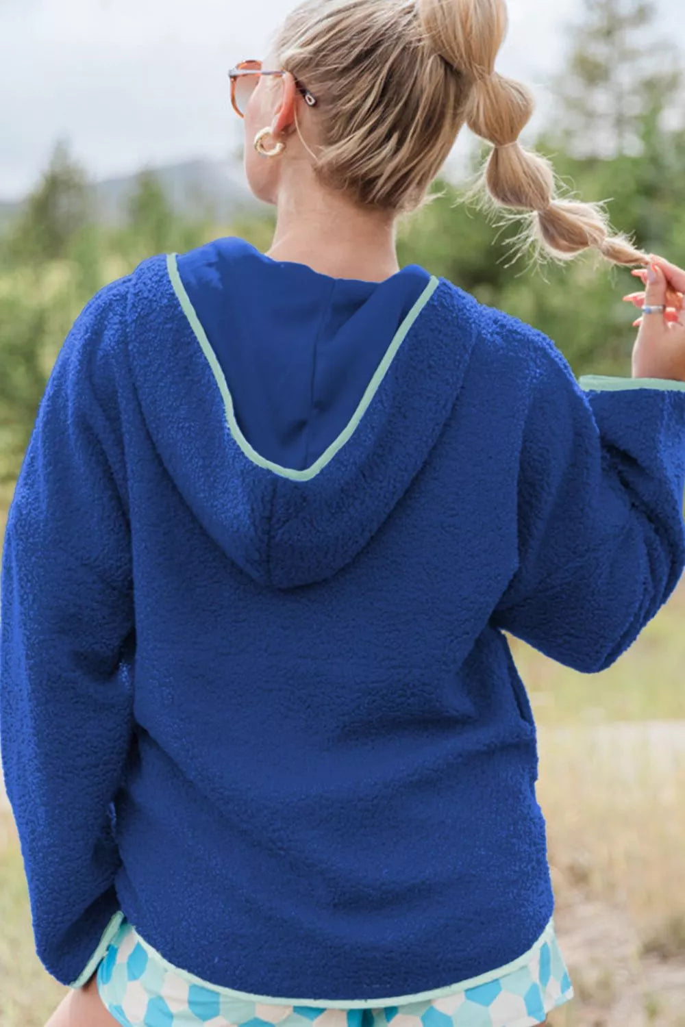 Sherpa Quarter-Zip Dropped Shoulder Hoodie