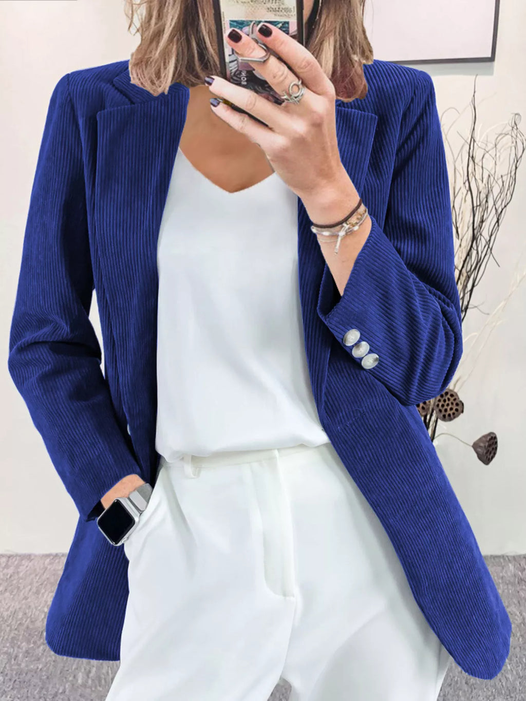 Corduroy Lapel Collar Casual Blazer