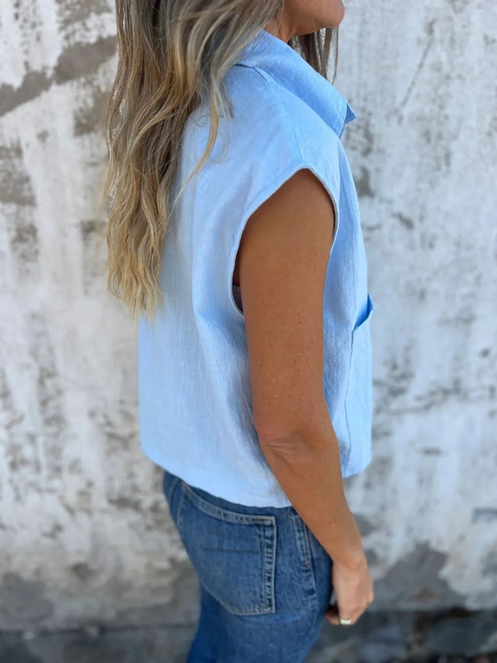 Full Size Textured Button-Front Sleeveless Shirt Plus Size
