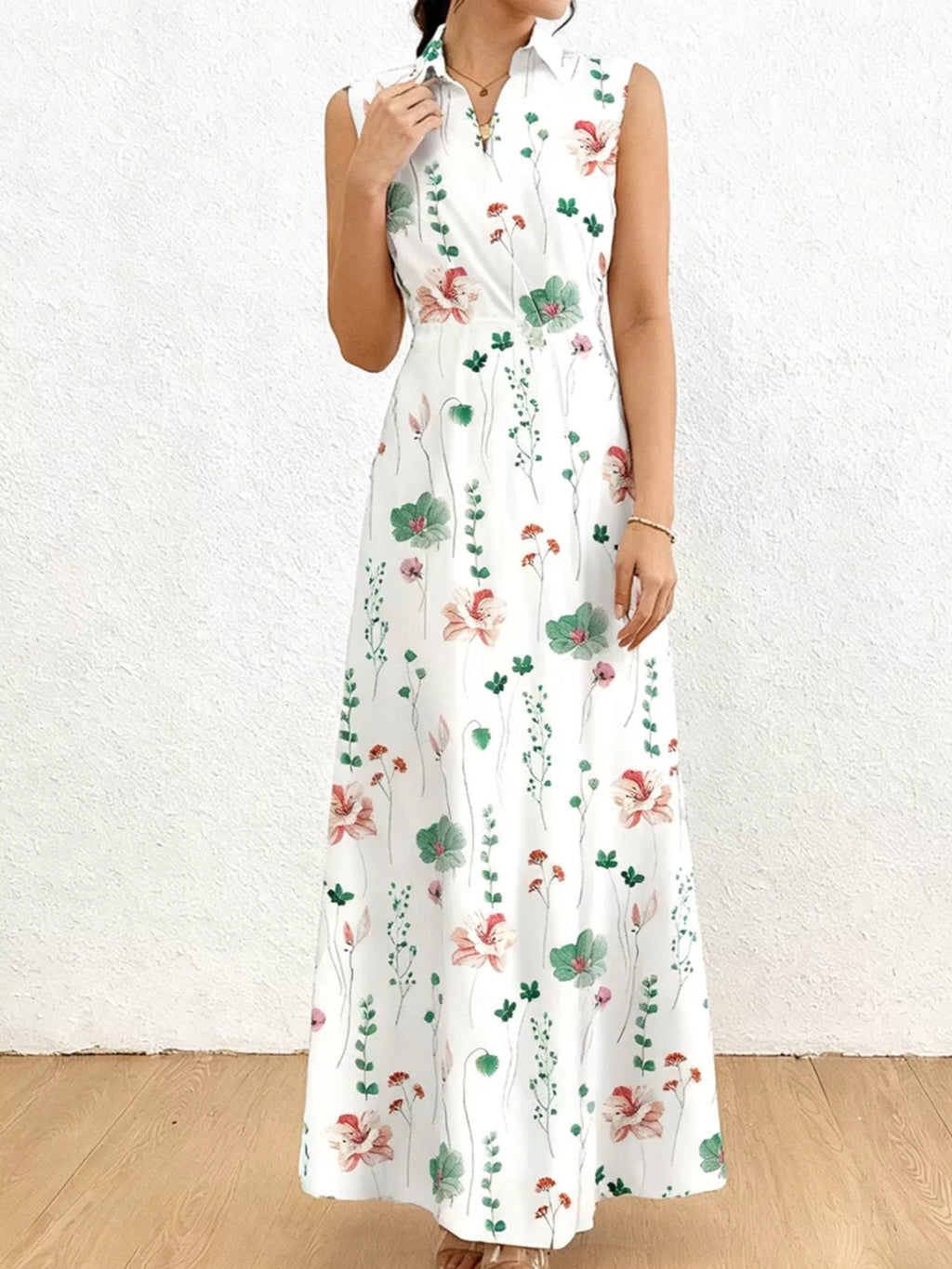 Floral Print Sleeveless Maxi Shirt Dress