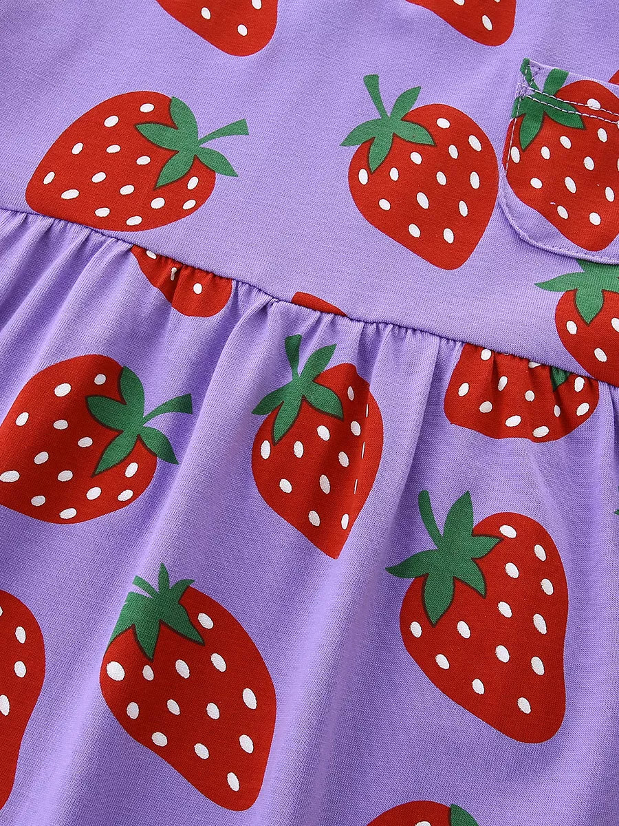 Children's Strawberry Print Short Sleeve Dress