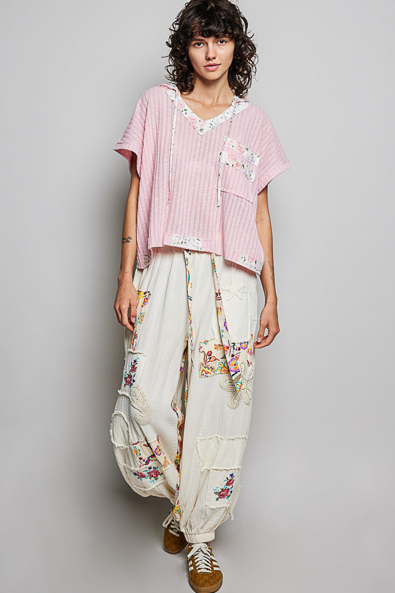 POL Short Sleeve Hooded Top with Back-Open Detail
