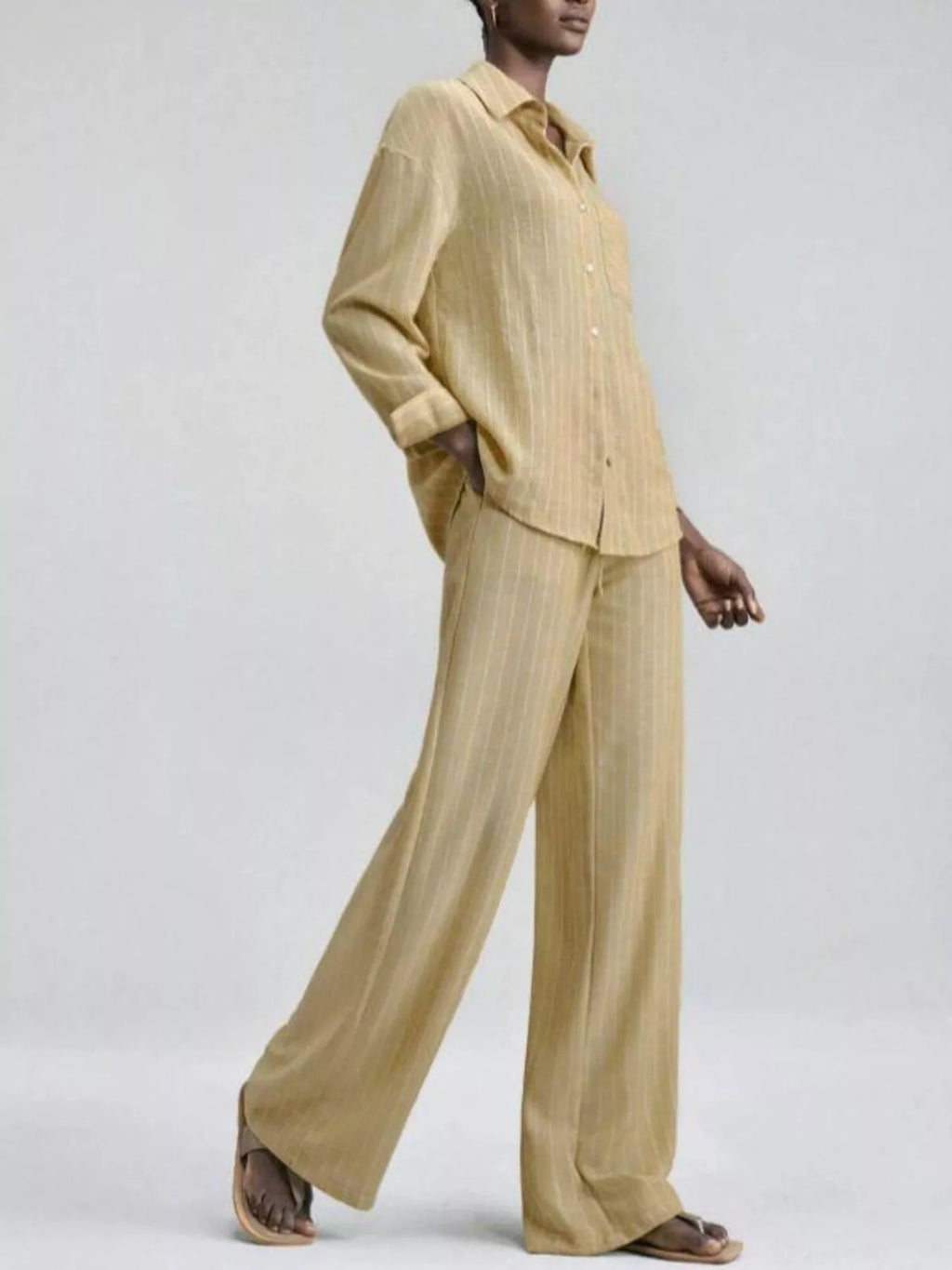 Striped Button Up Shirt and Pants Set