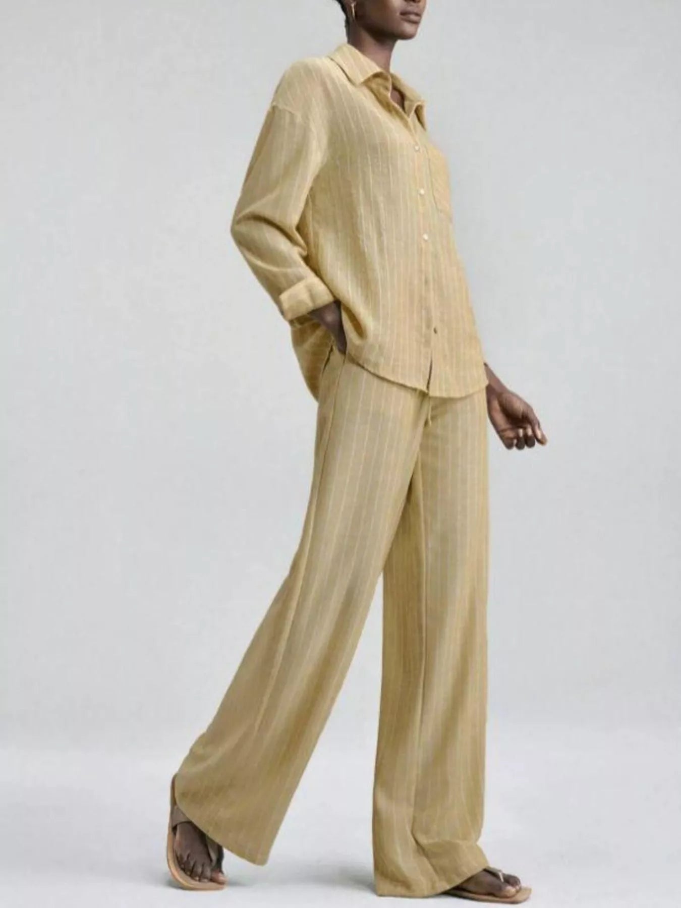 Striped Button Up Shirt and Pants Set