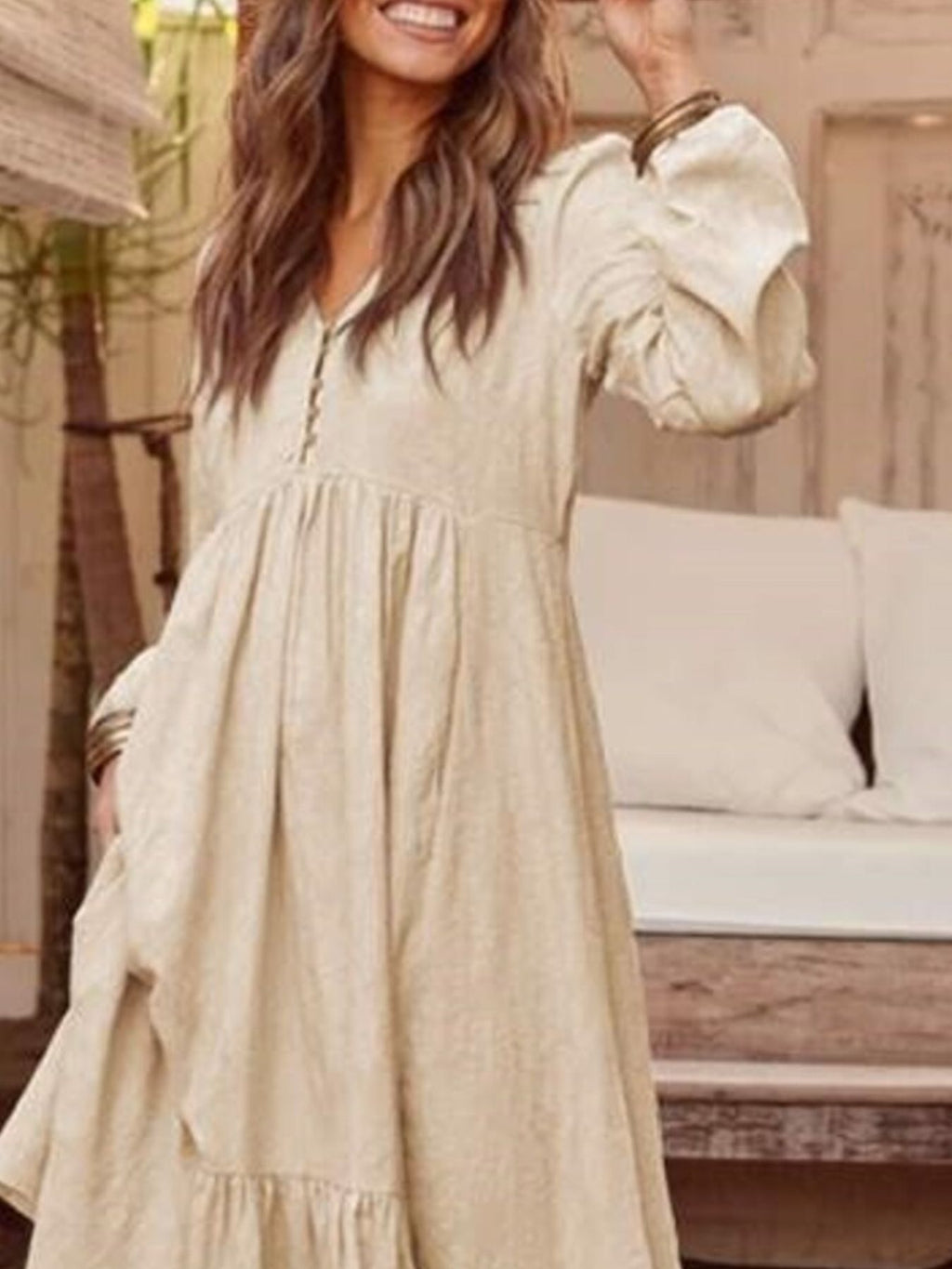 Full Size V-Neck Long Sleeve Tiered Maxi Dress Plus Size
