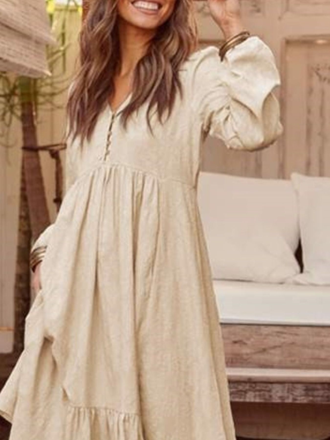 Full Size V-Neck Long Sleeve Tiered Maxi Dress Plus Size