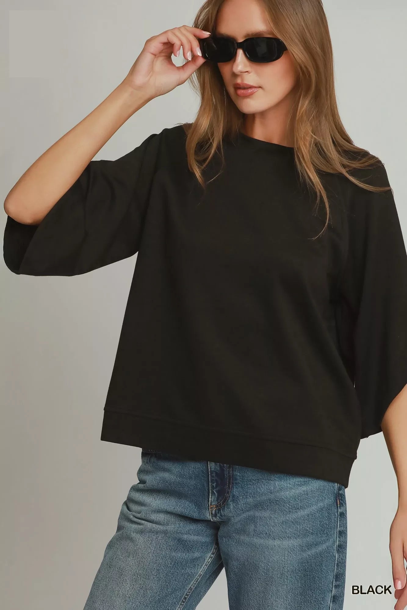 Umgee Round Hem Raglan Sleeve Top