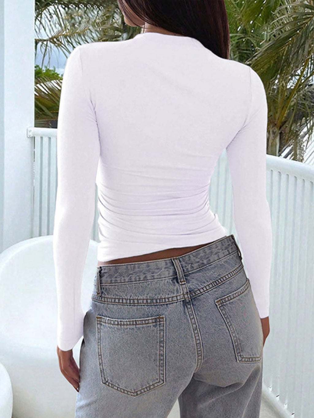 Square Neck Slim Fit Long Sleeve T-Shirt