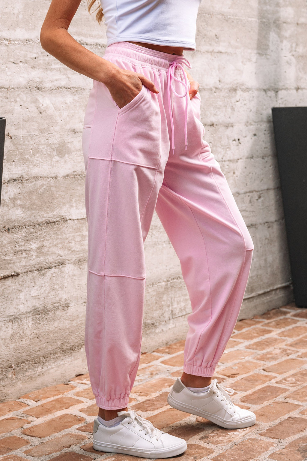 Solid Drawstring Elastic Waist Jogger Pants