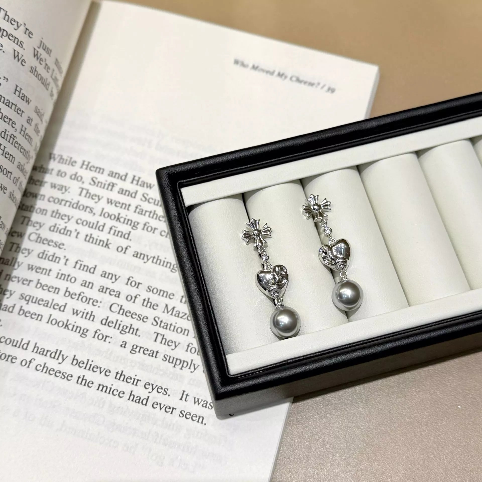 Pearl Heart Drop Earrings