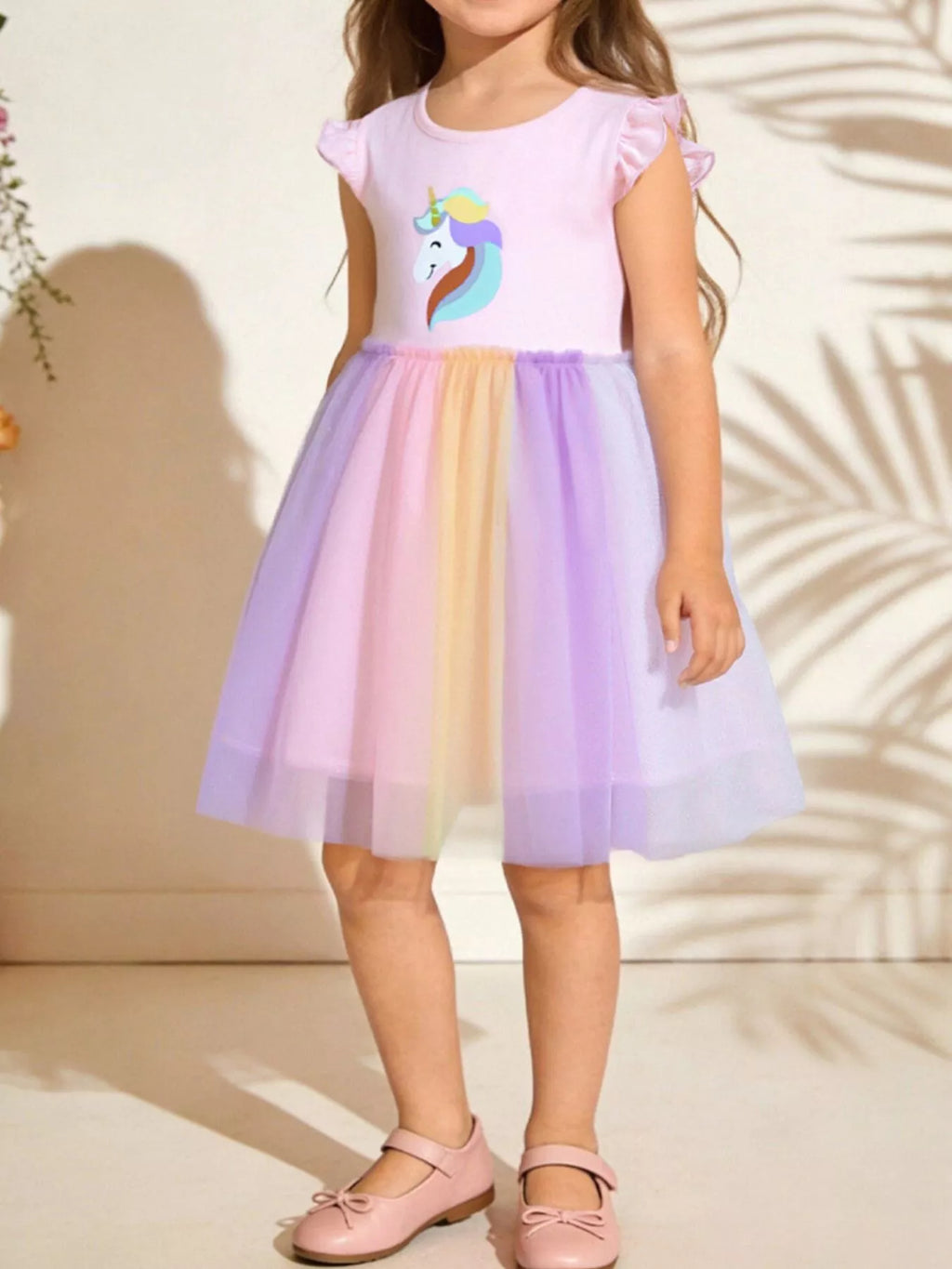 Children's Unicorn Graphic Rainbow Tulle Dress