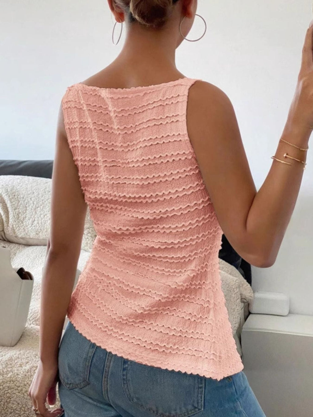 Textured Button-Front Tank