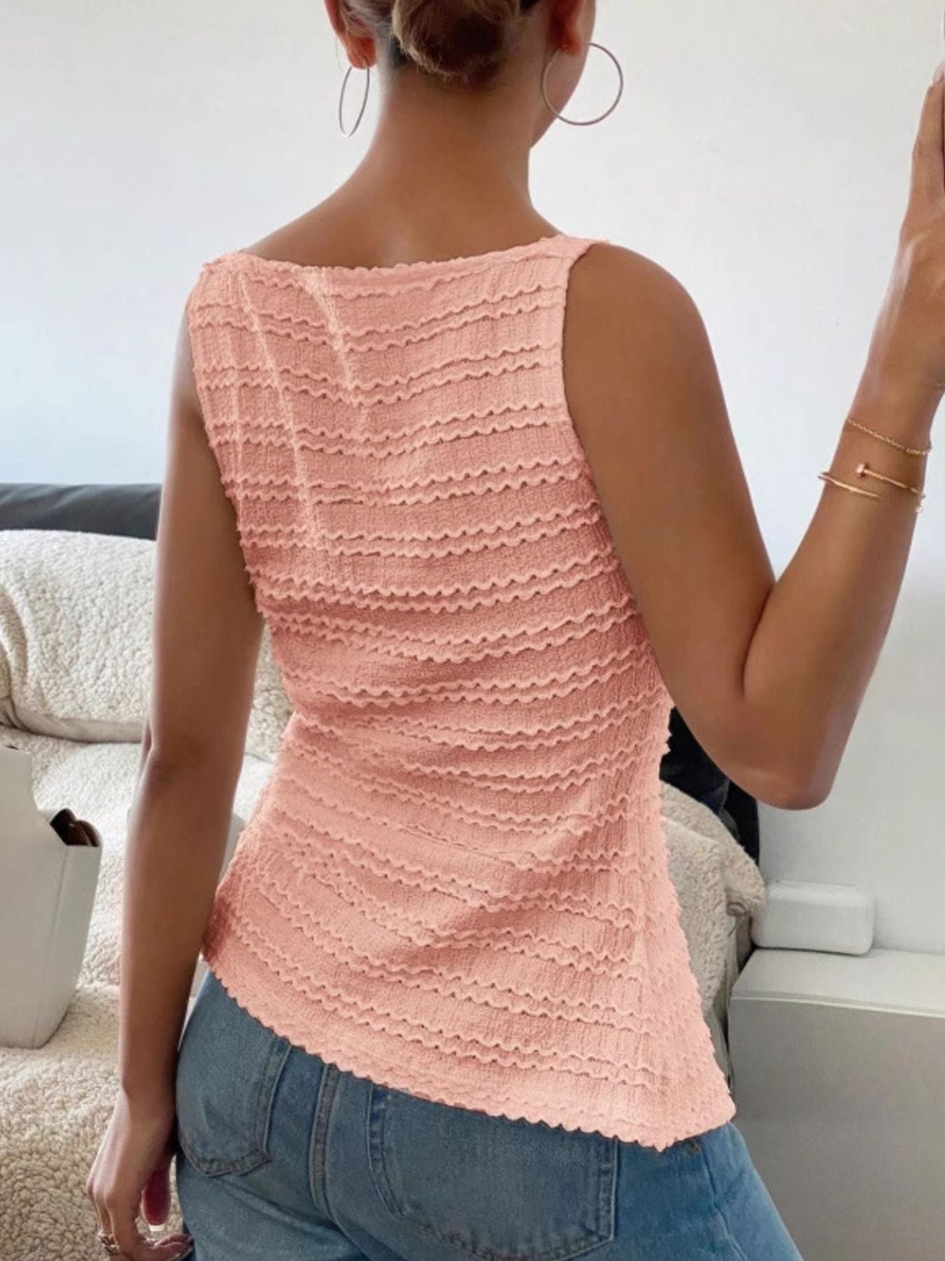 Textured Button-Front Tank