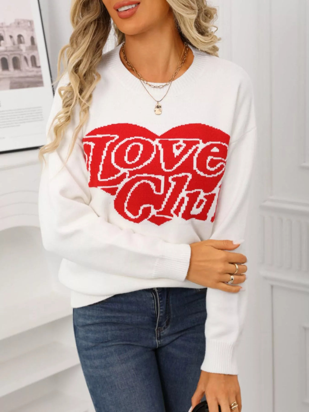 Valentine's Day Love Club Heart Graphic Sweater