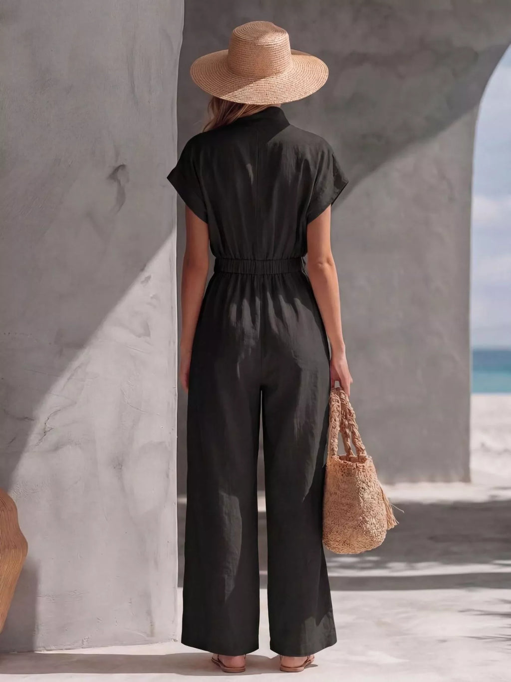 Zipper Front Wide Leg Jumpsuit